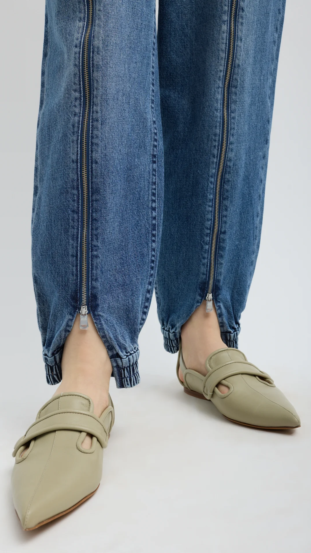 Tibi Zippered Denim Jogger in Classic Blue