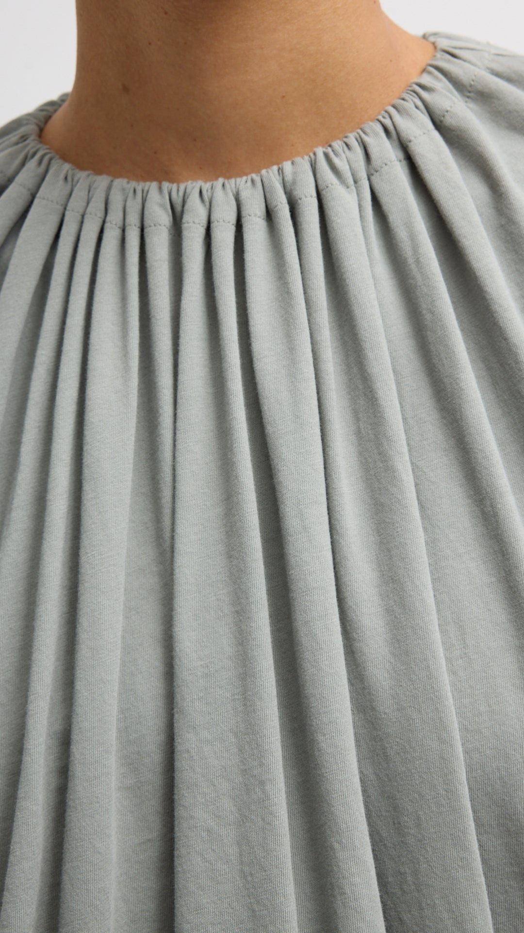 Tibi Shirred Neck Circular Top in Pumice