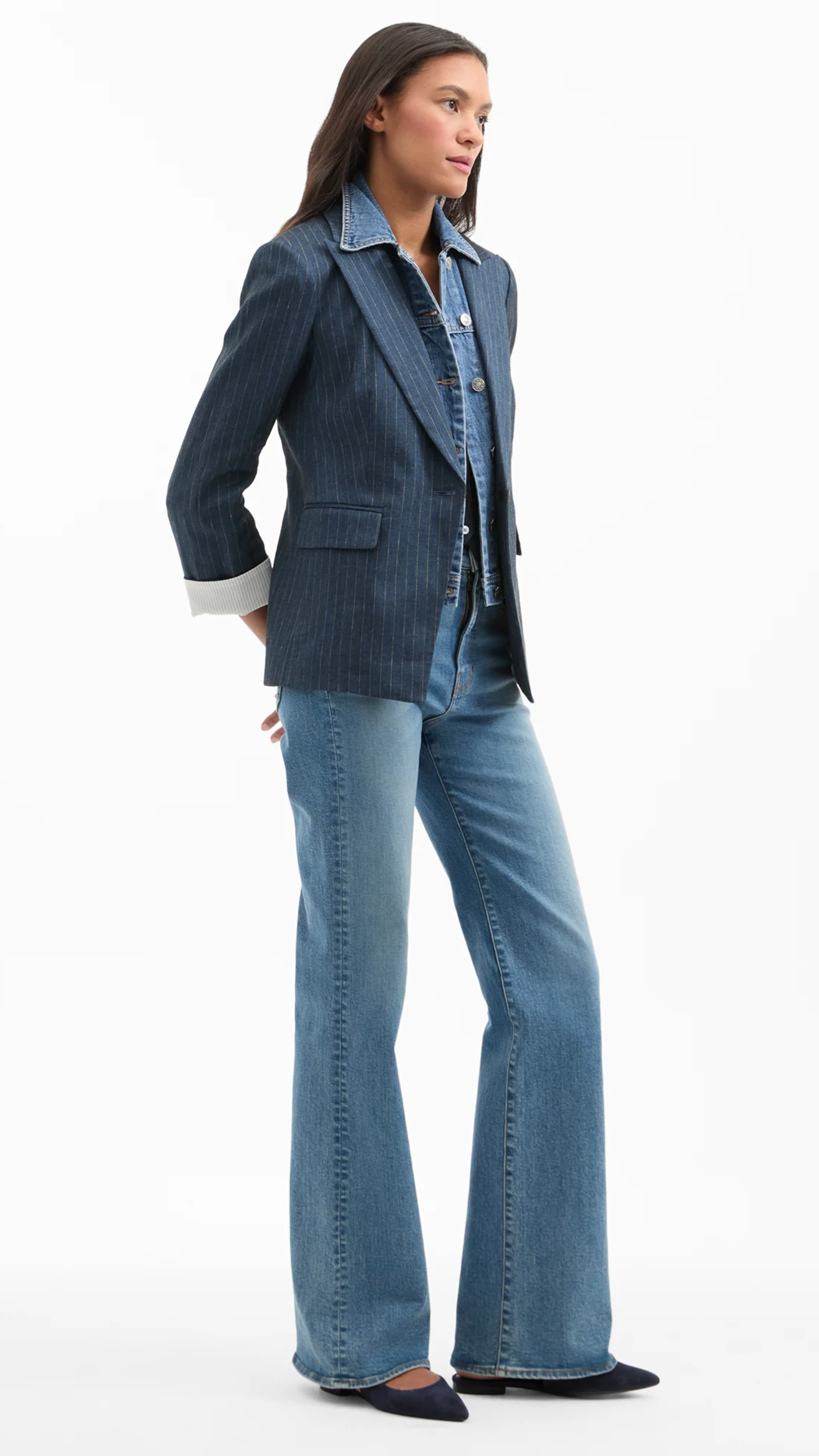 Veronica Beard Obie Pinstripe Dickey Jacket in Blue Dove