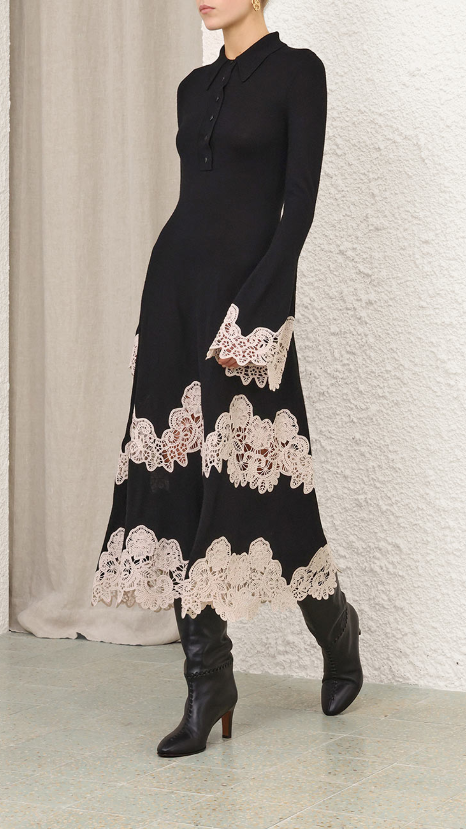 Zimmermann Valiant Merino Lace Dress in Black Cream