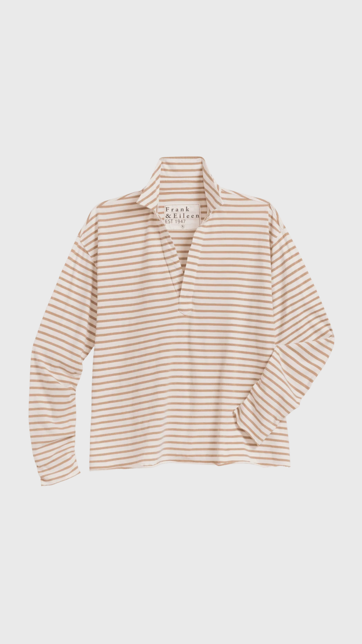 Frank & Eileen Patrick Popover Henley in Vintage White and Camel Stripe