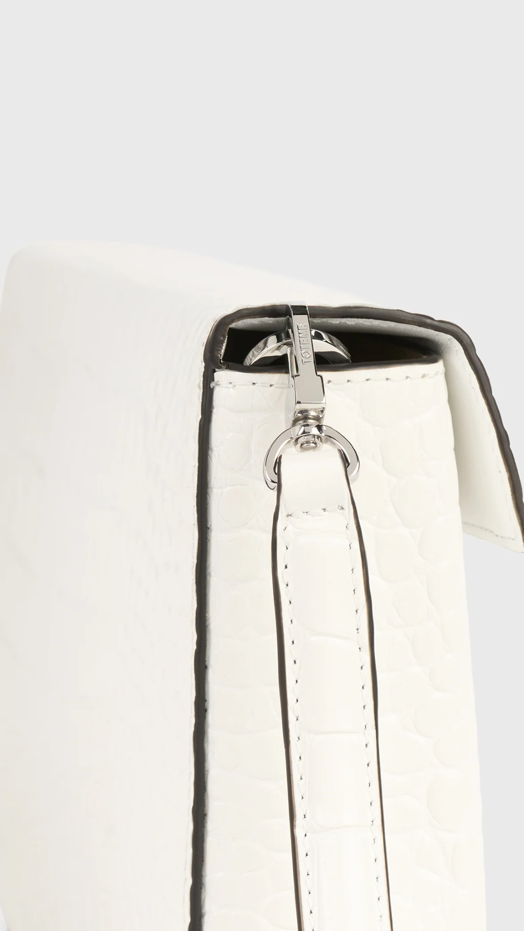 Toteme Clip Croco Embossed Shoulder Bag in Off White