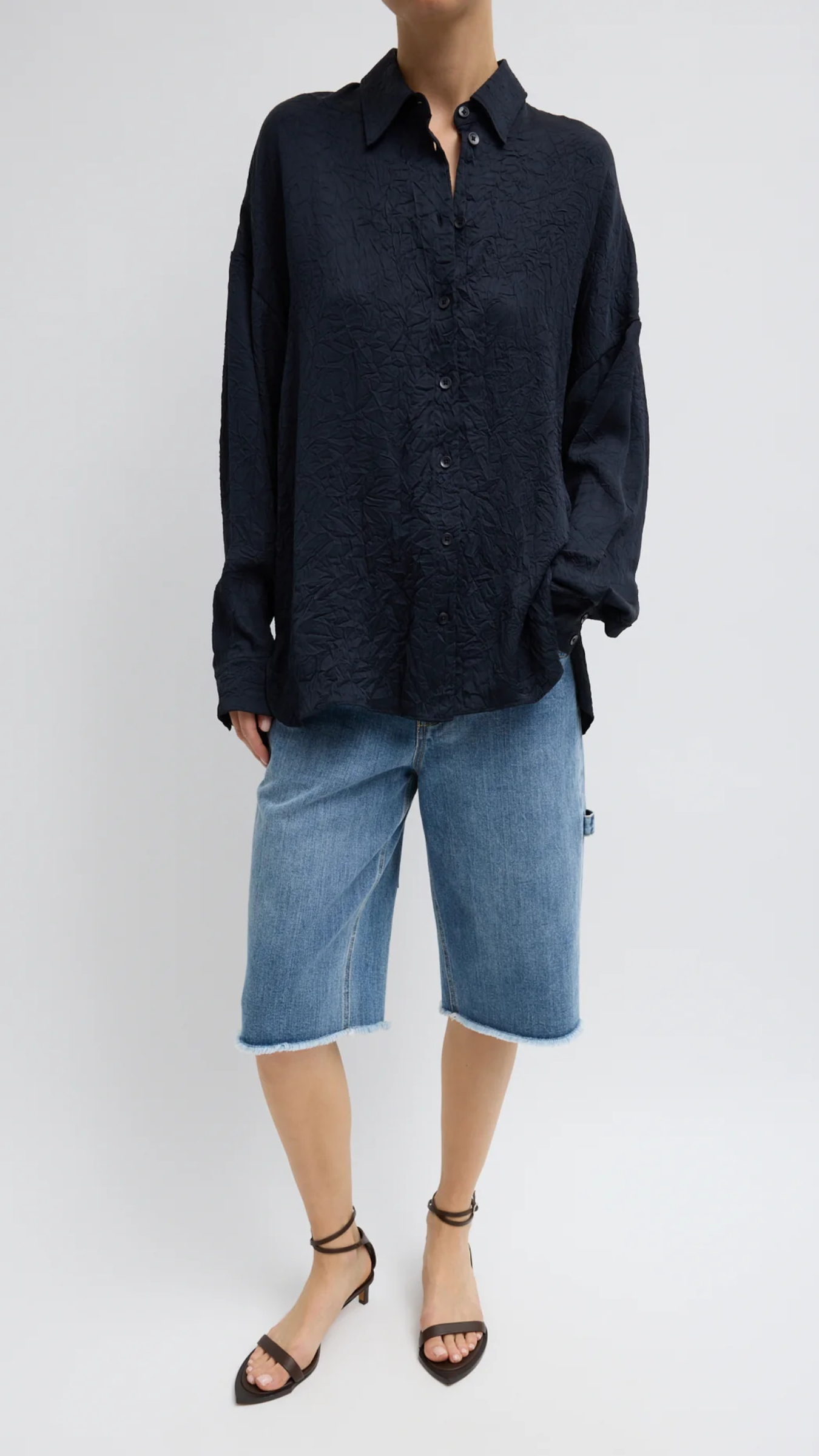 Tibi Classic Wash Denim Newman Short in Classic Blue