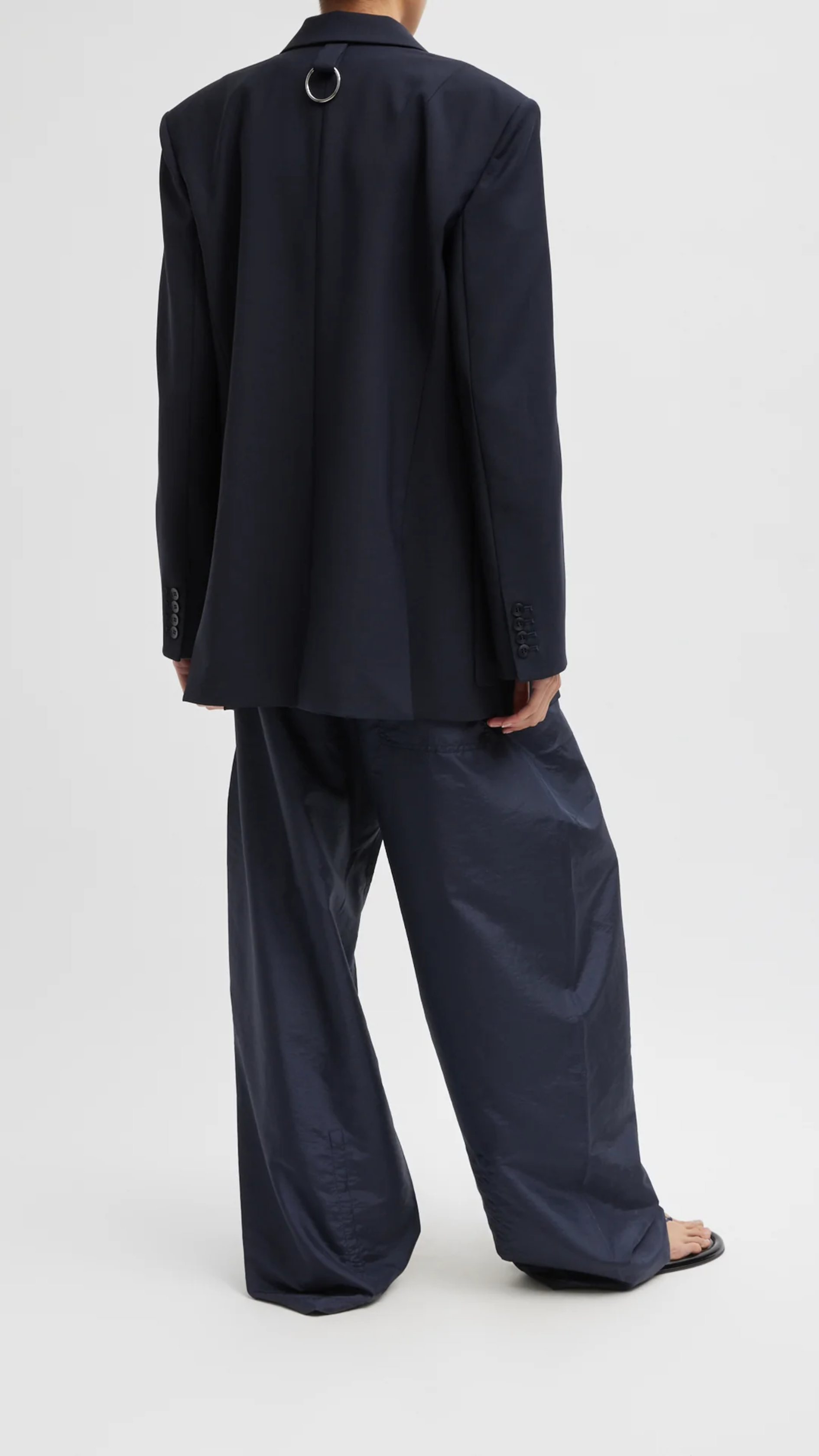 Tibi Tropical Wool Max Blazer in Navy