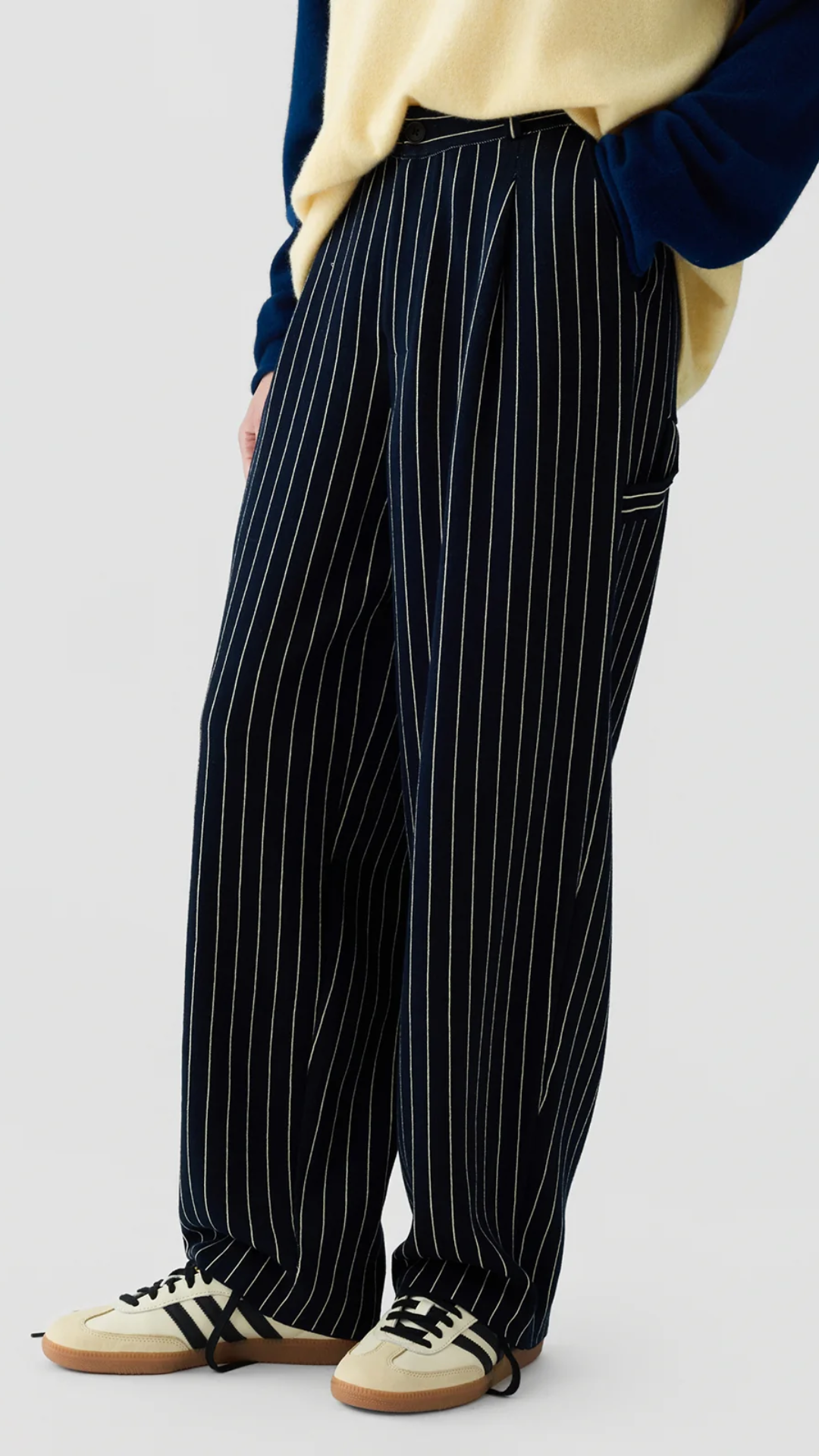 Guest In Residence Pinstripe Carpenter Pant in Navy/ Butter