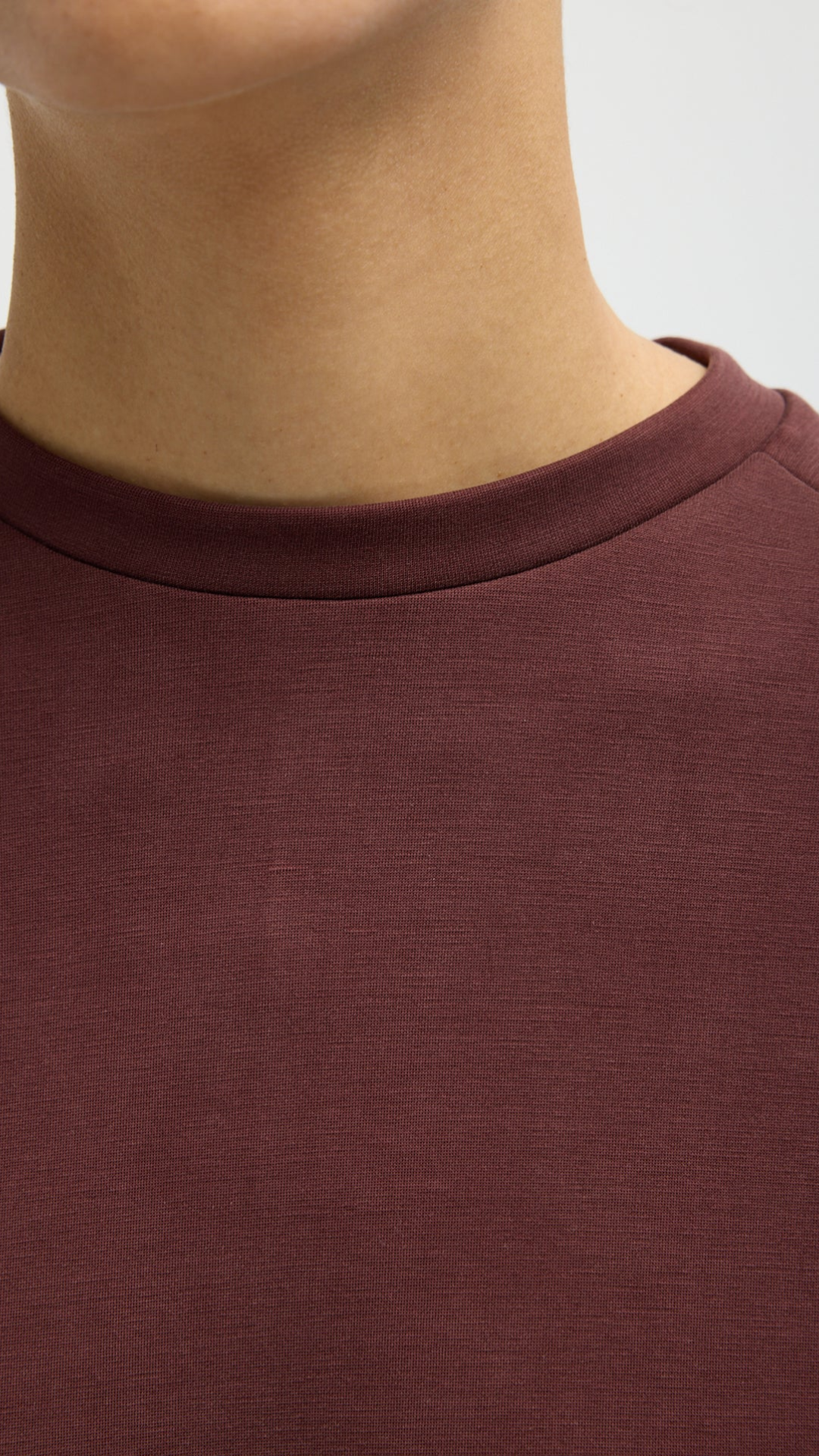 Tibi Feather Weight Viscose Neoprene Baseball T-Shirt in Bordeaux