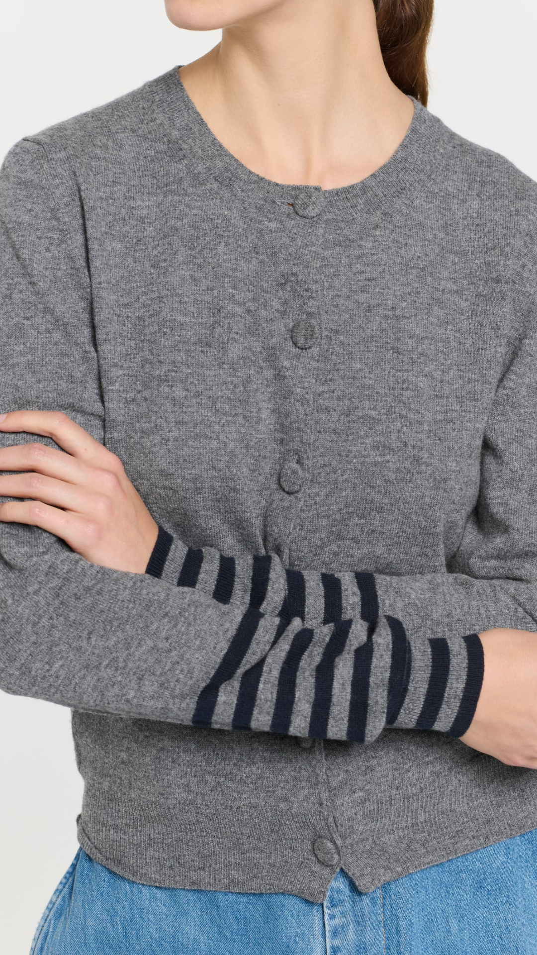 Plan C LS Cardigan in Grey Stripes