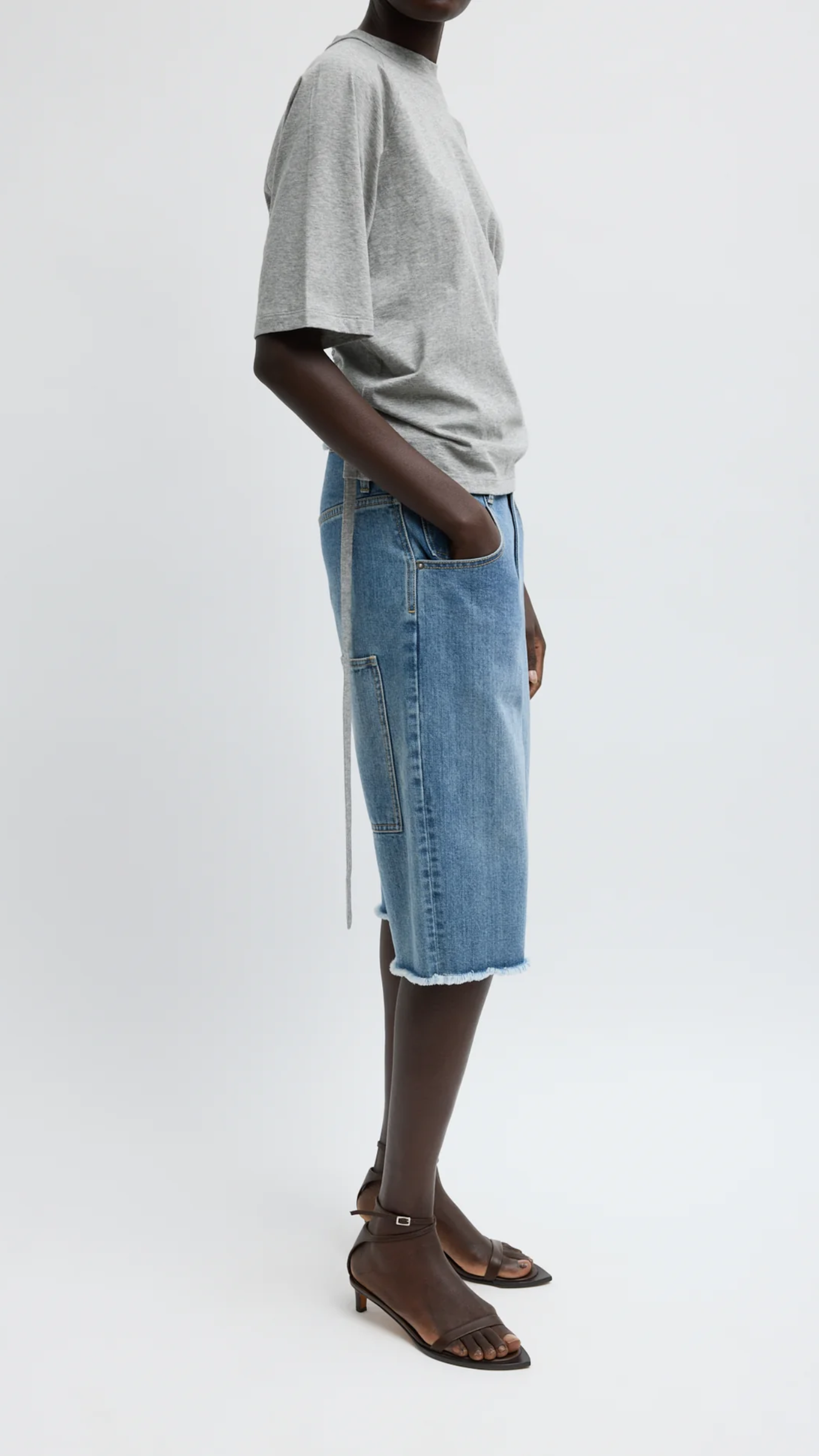 Tibi Classic Wash Denim Newman Short in Classic Blue