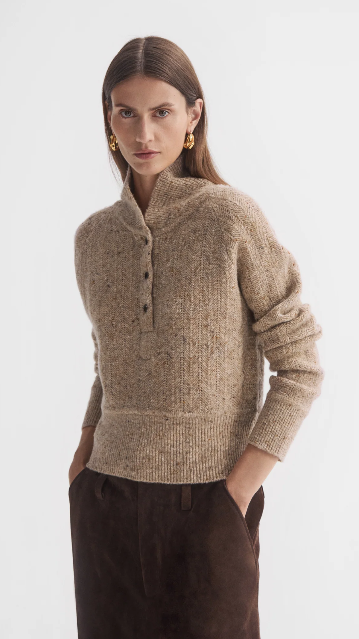 CO Cropped Henley Sweater in Antelope