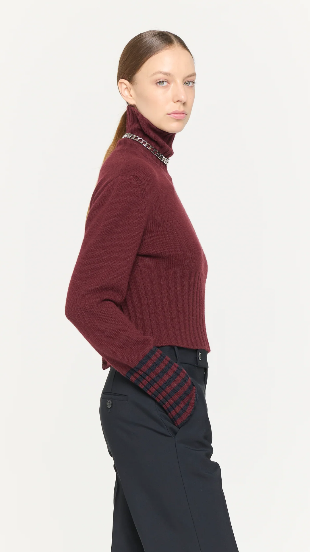 Plan C L/S Turtleneck Knit in Blue Burgundy