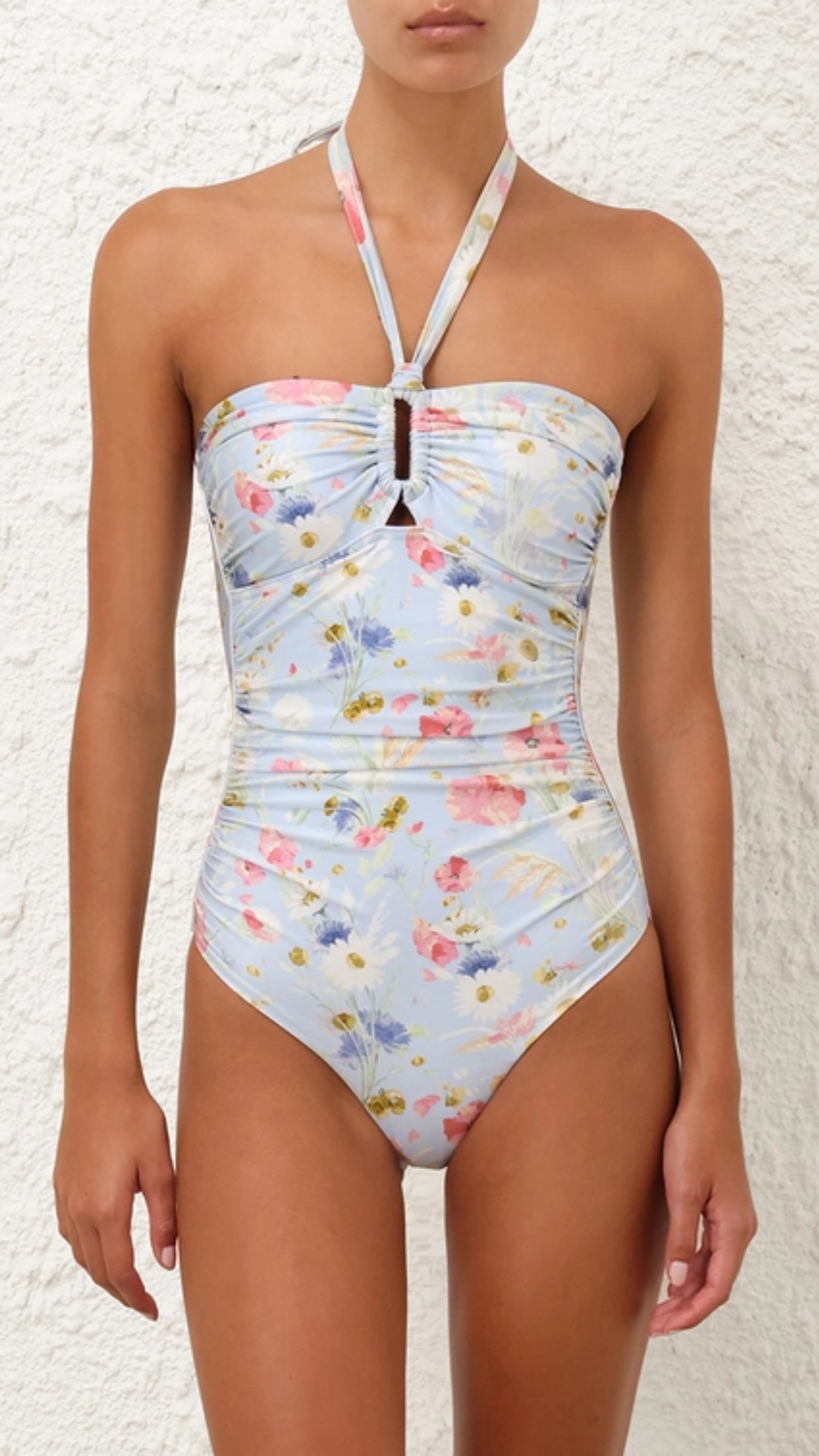 Zimmermann Lucky Wide Link One Piece in Blue Bouquet Floral