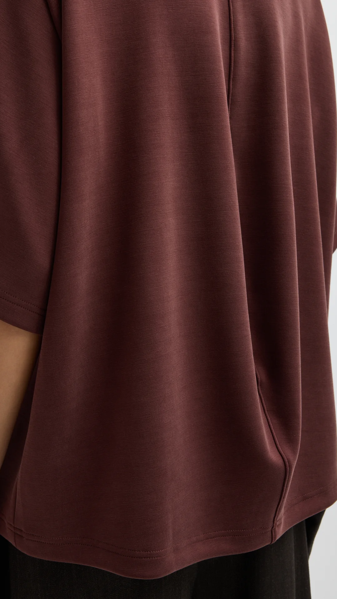 Tibi Feather Weight Viscose Neoprene Baseball T-Shirt in Bordeaux