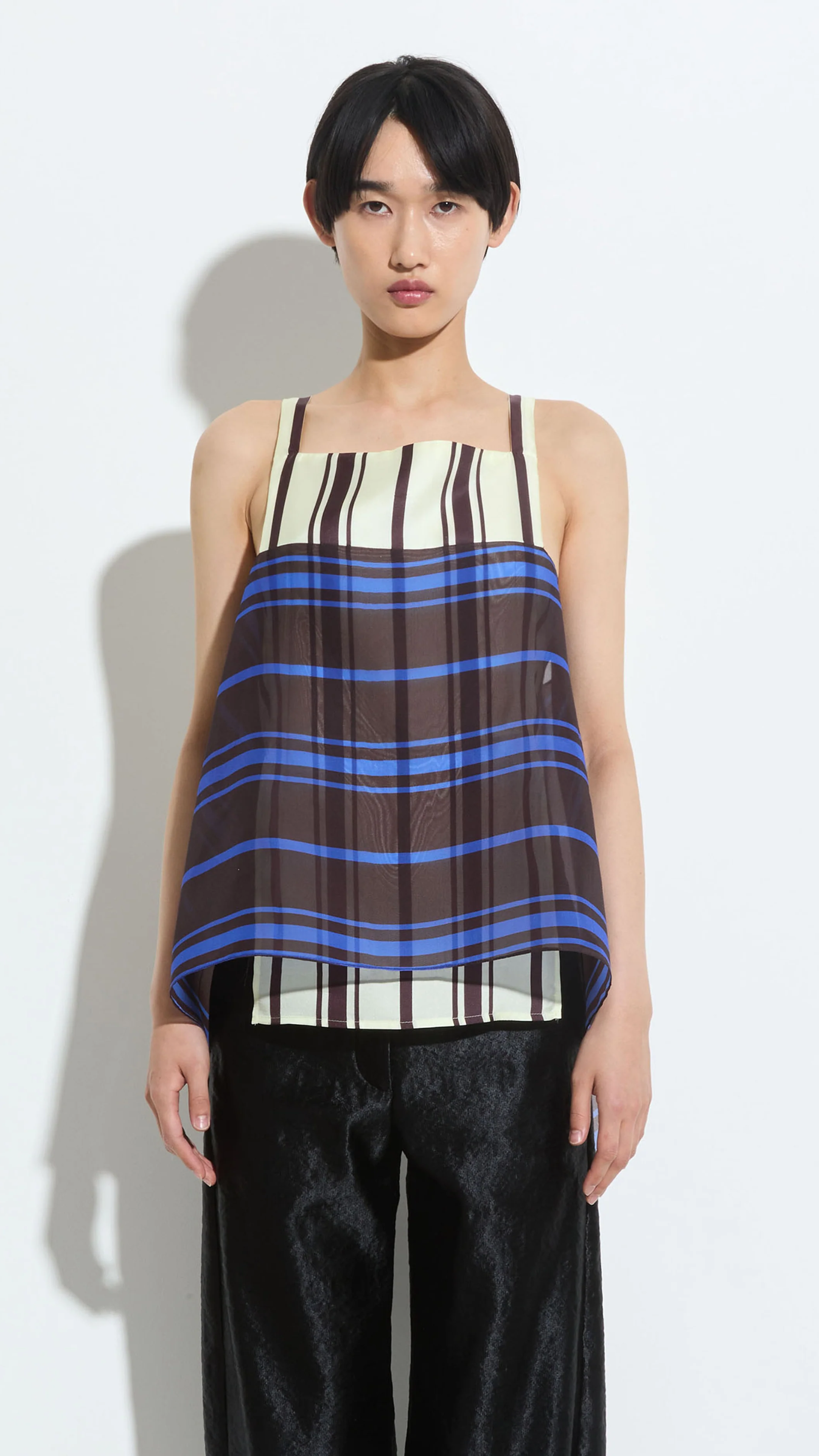 Christian Wijnants Topazio Layered Tank Top in Vanilla Marrone Stripe