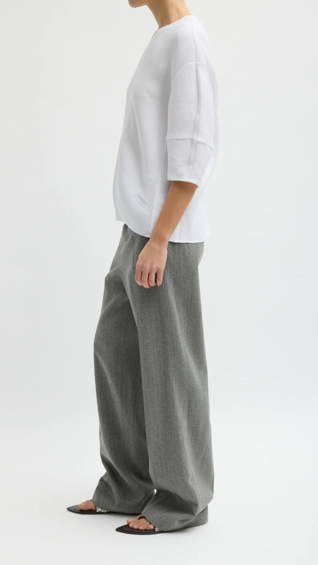 Tibi Viscose Plisse Hinged Short Sleeve Top in White