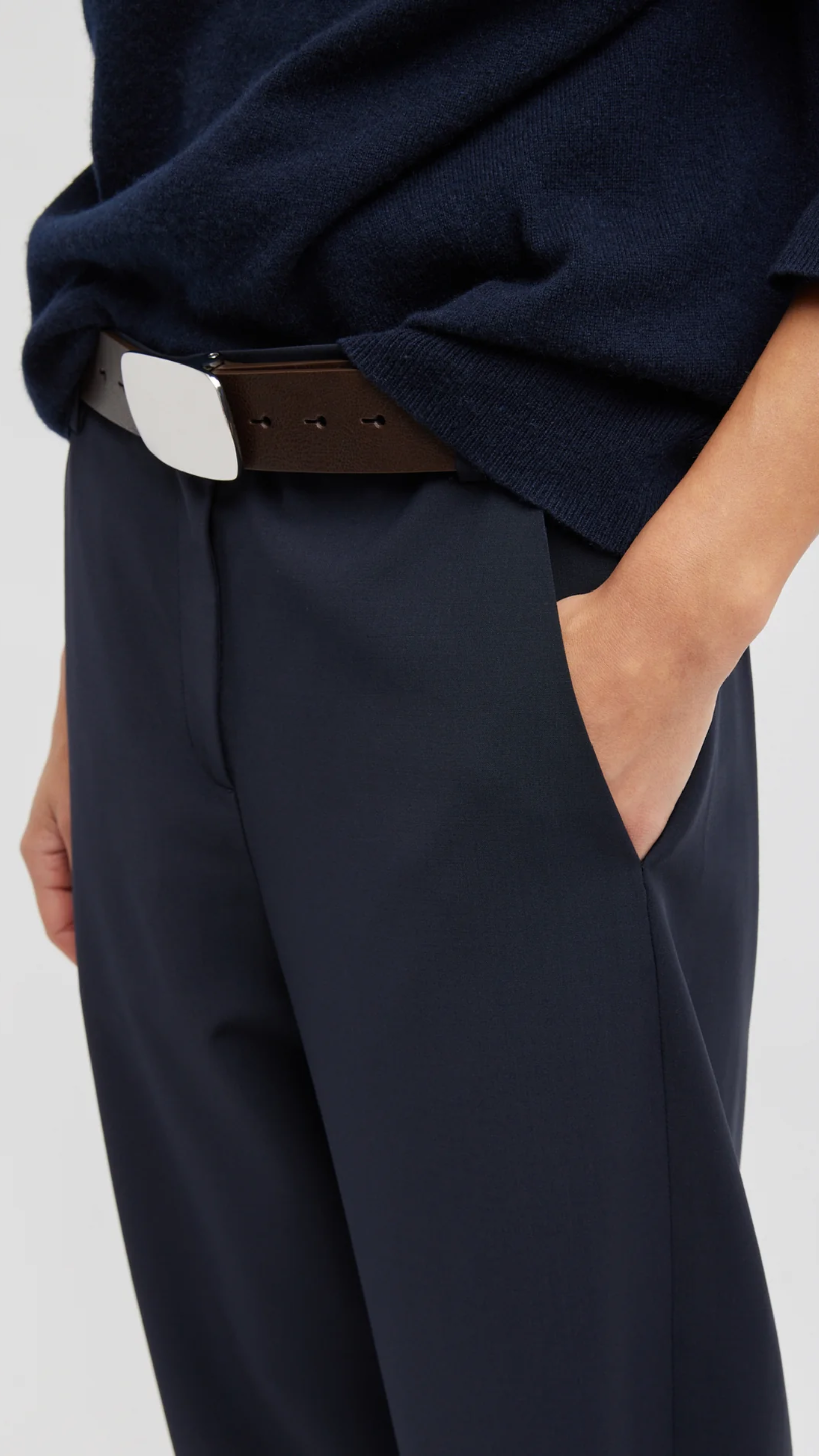 Tibi Tropical Wool Reese Trouser in Navy