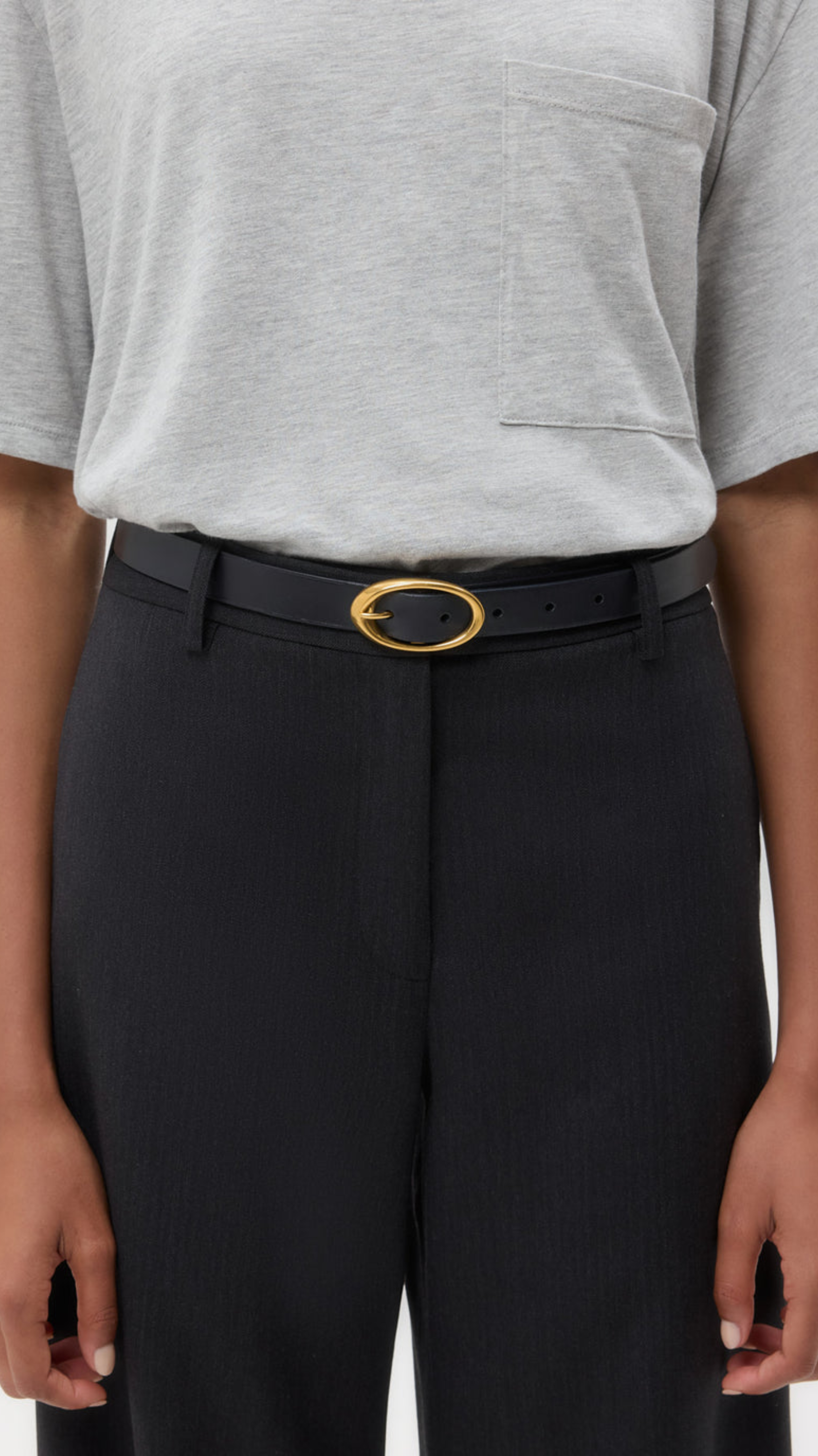 TWP Narrow Leather Belt in Midnight