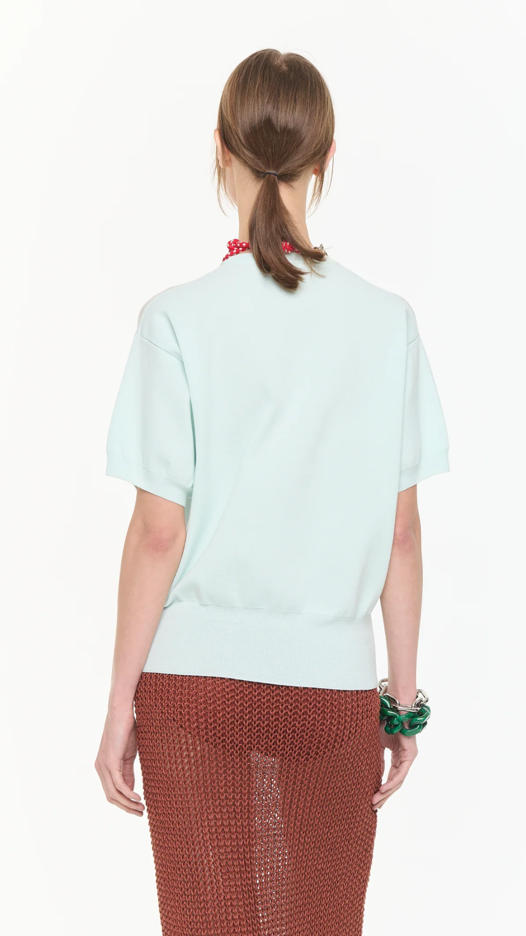 Plan C Short Sleeve Intarsia Knit Crew in Mint