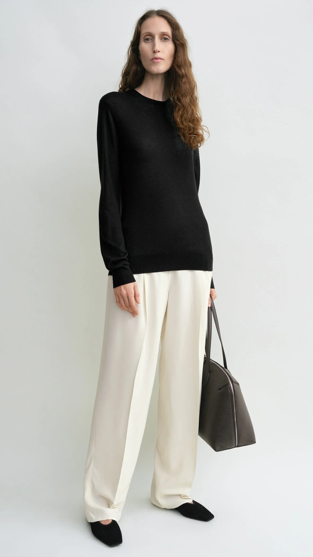 Toteme Fine Crew Knit Top in Black