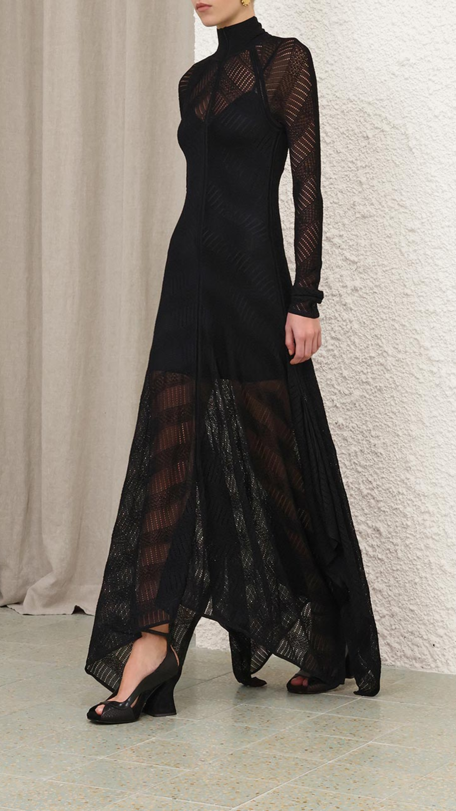 Zimmermann Valiant Chevron Lace Dress in Black