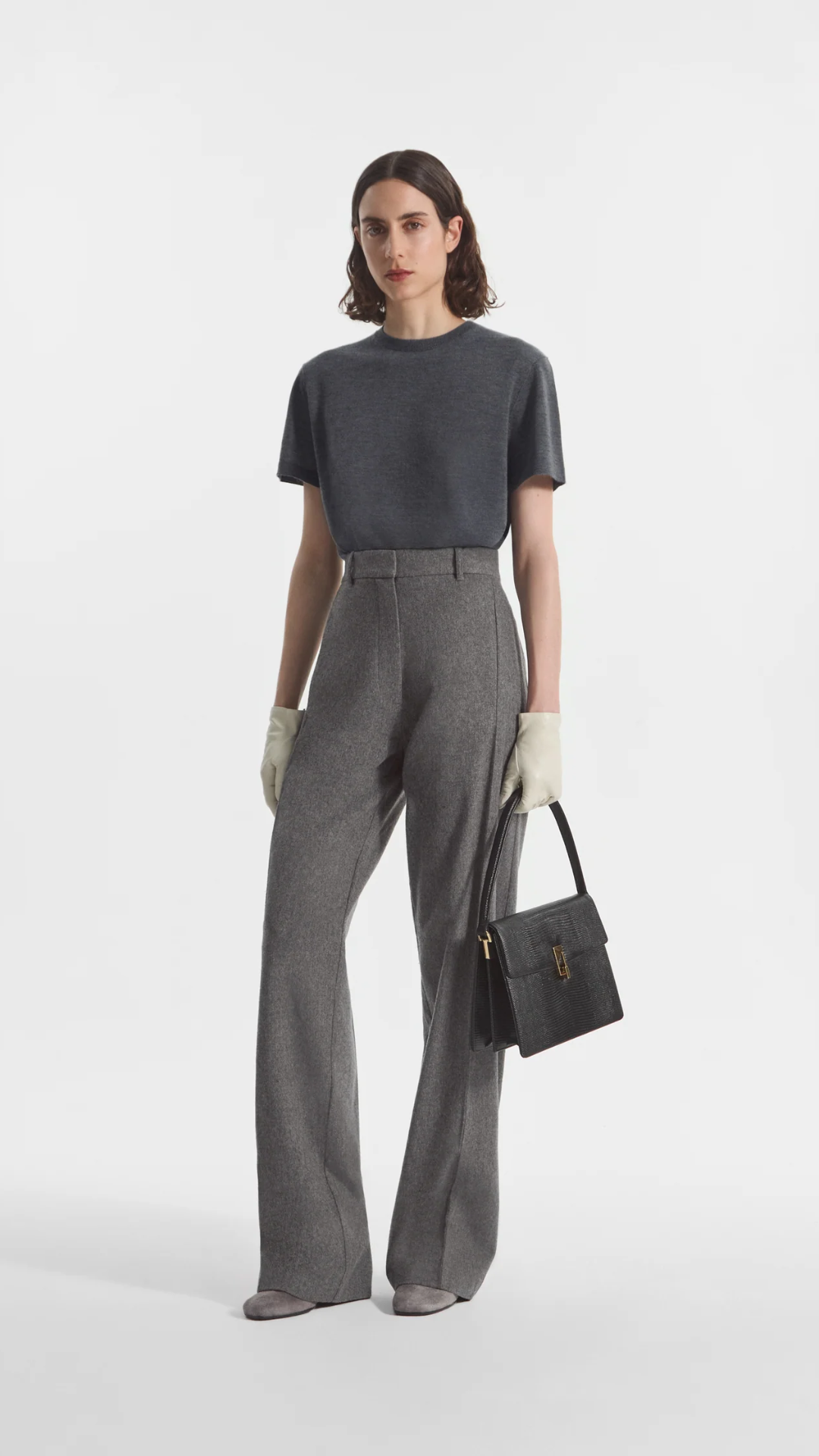 CO High Waisted Trouser in Grey Melange