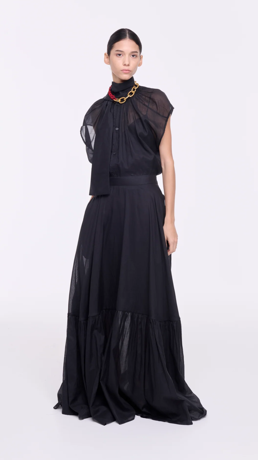 Plan C Long Organza Skirt in Black