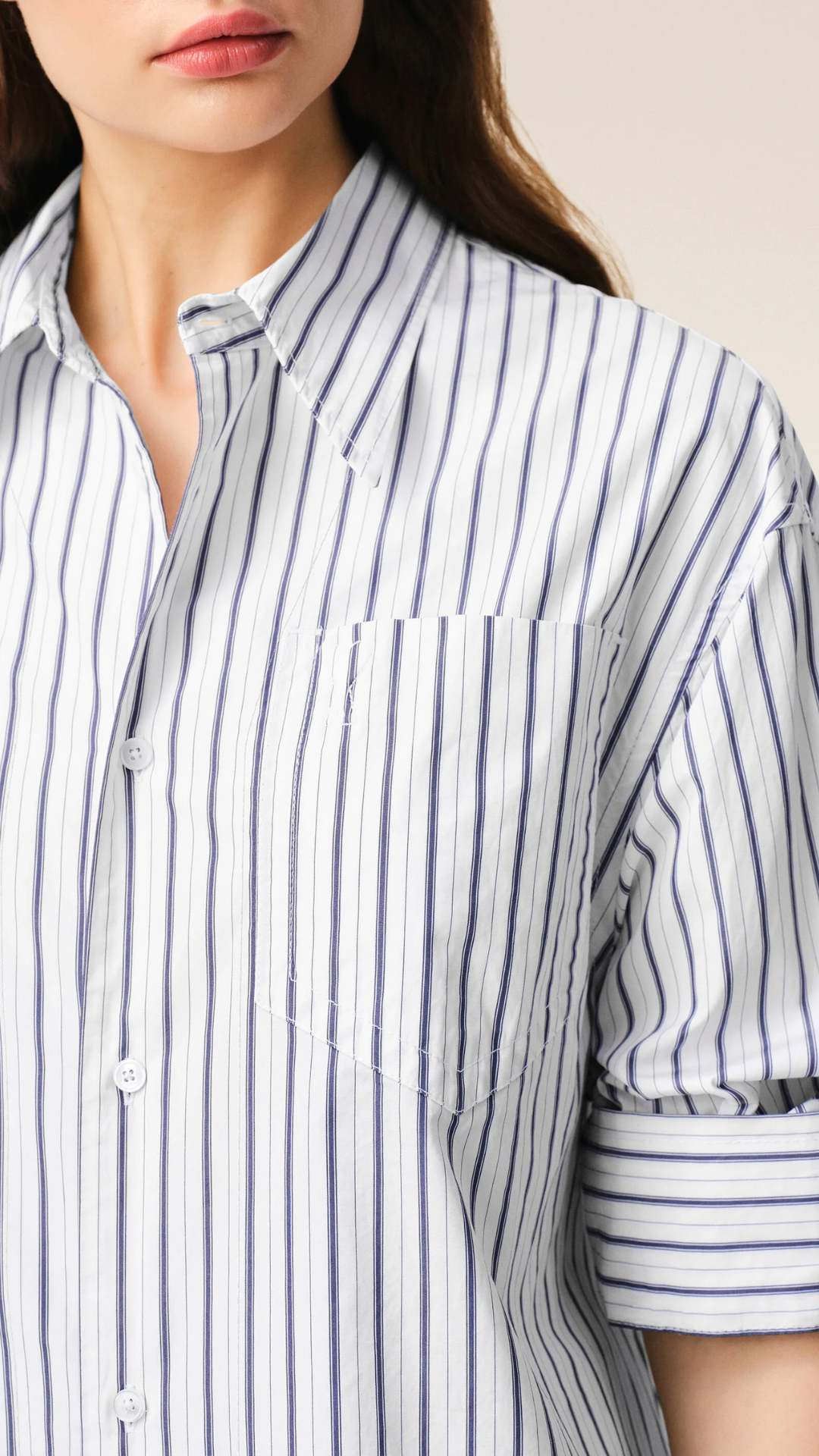 Ami Cotton Shirtdress Embossed Ami in White Stripe