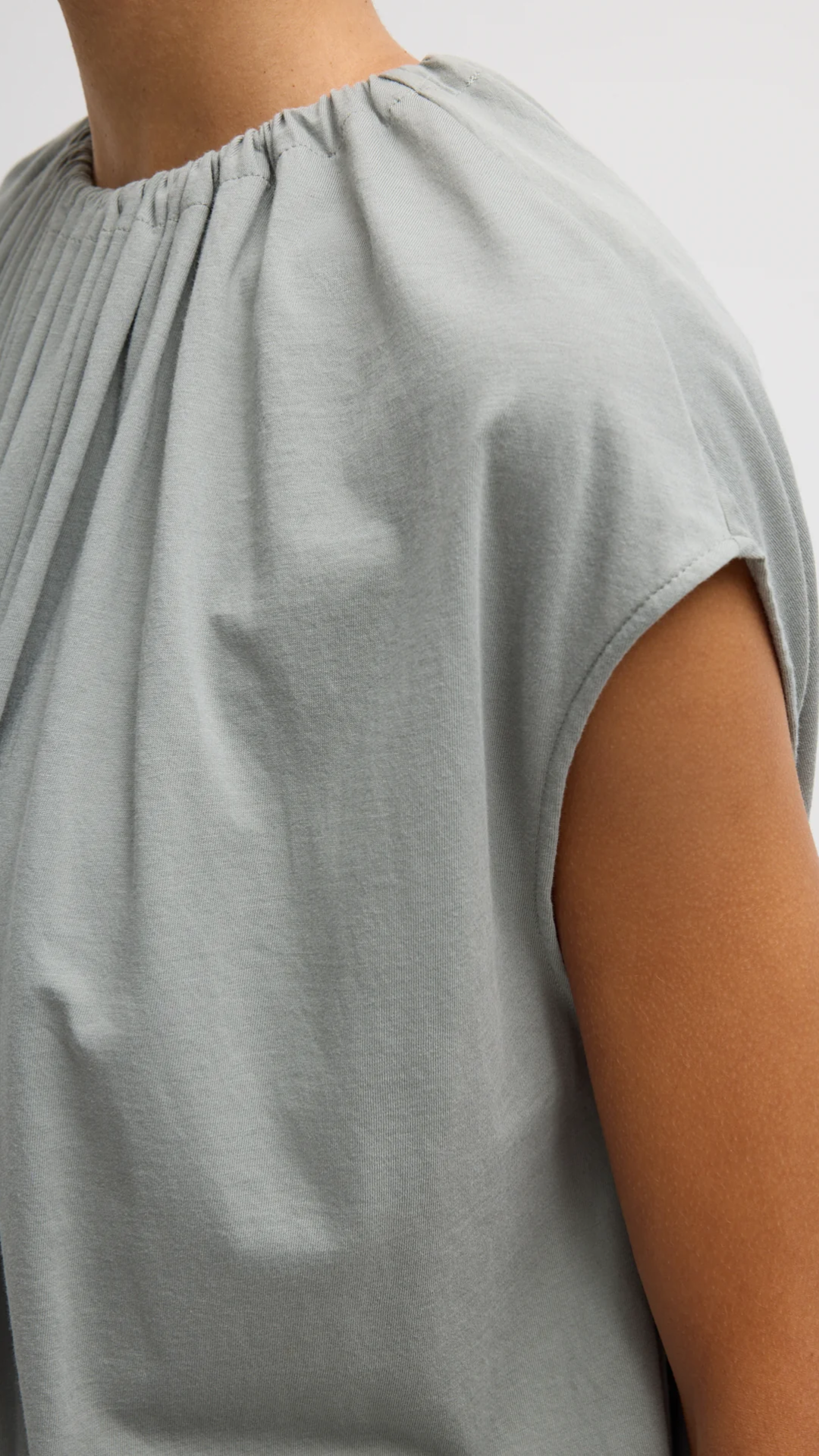 Tibi Shirred Neck Circular Top in Pumice