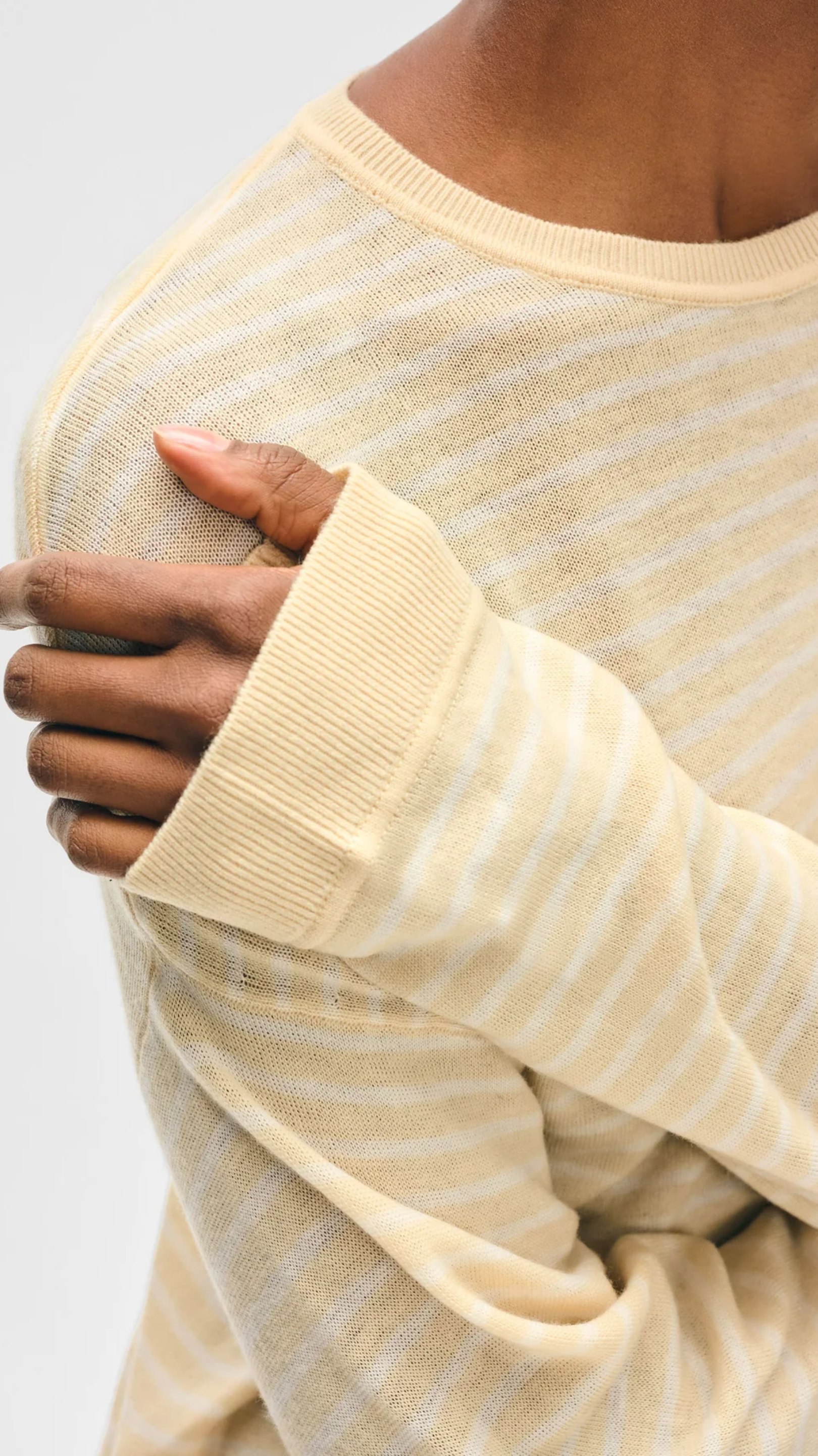 White + Warren Superfine Cashmere Striped Sweater in Buttercream