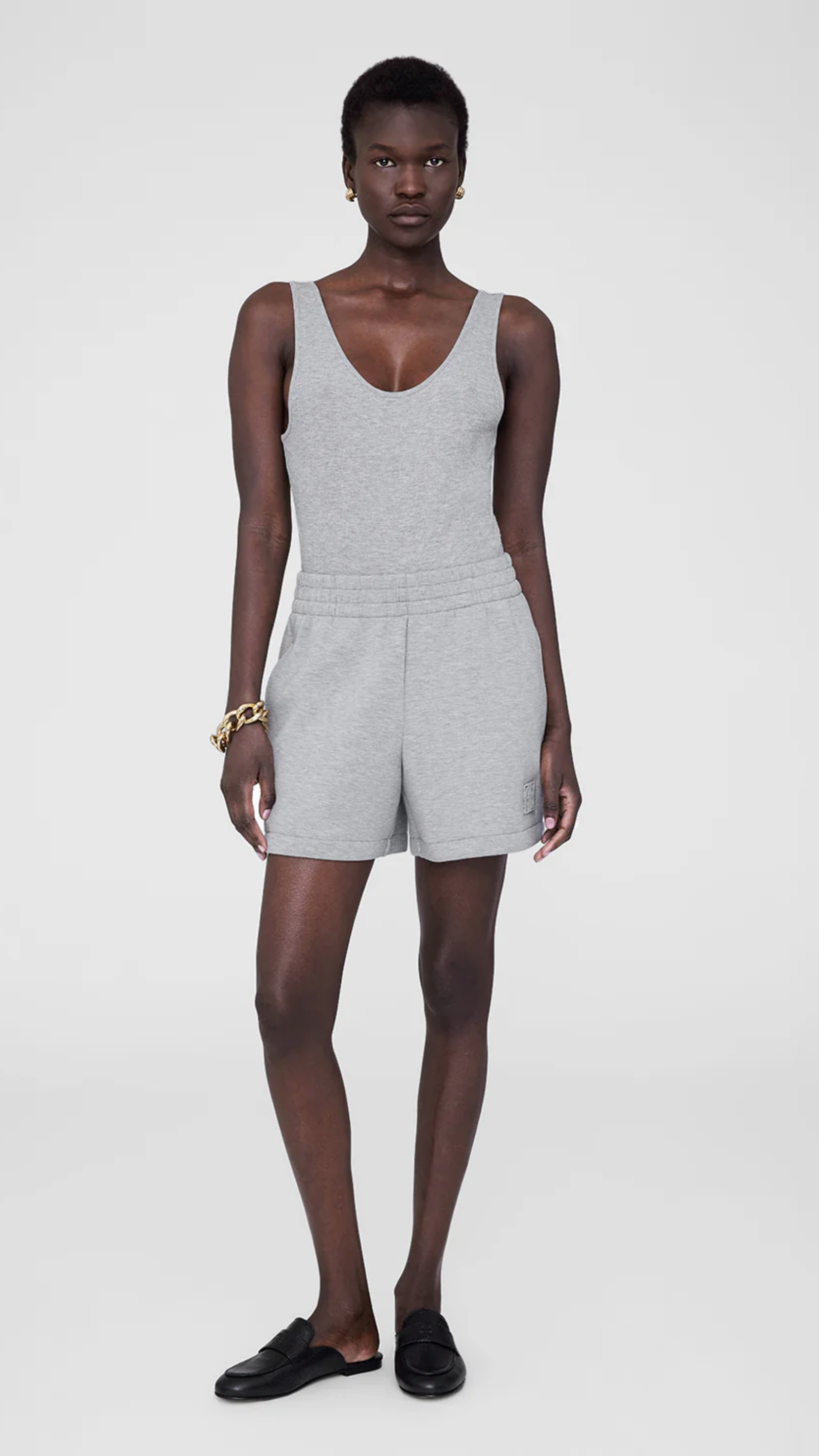 Anine Bing Kam Framed Monogram Short in Grey
