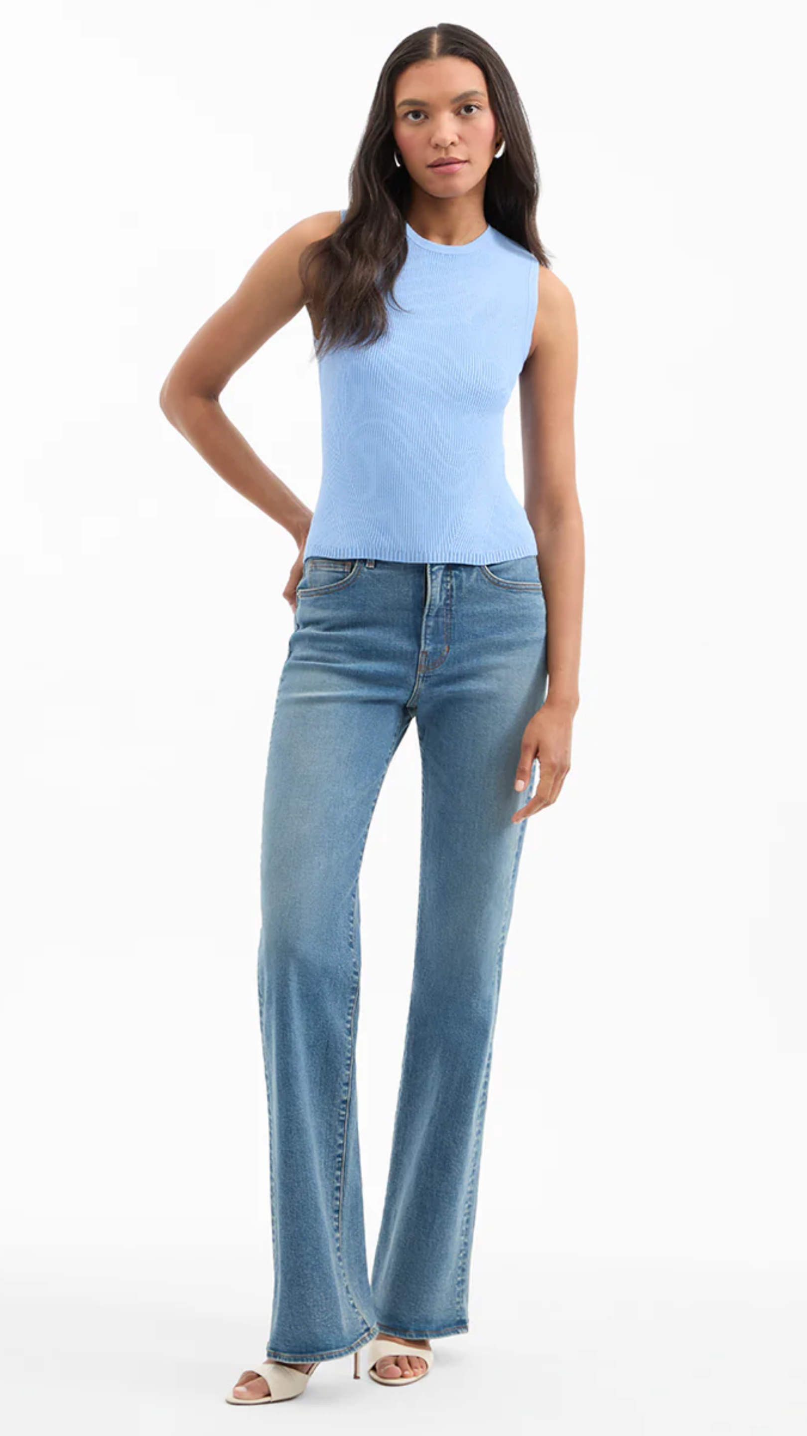 Veronica Beard Sid Crewneck Knit Tank Top in Blue Sky
