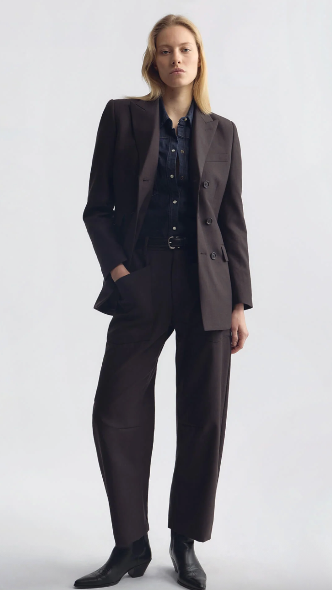 Nili Lotan Shon Wool Pant in Brown Herringbone