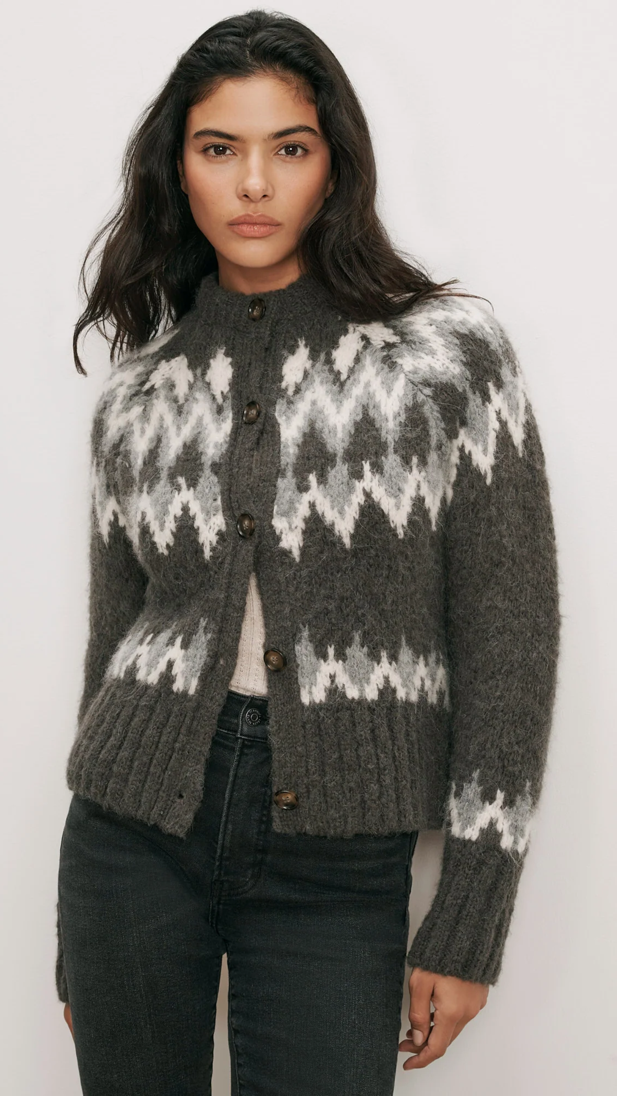 Veronica Beard Christina Fair Isle Cardigan in Green Shadow Multi