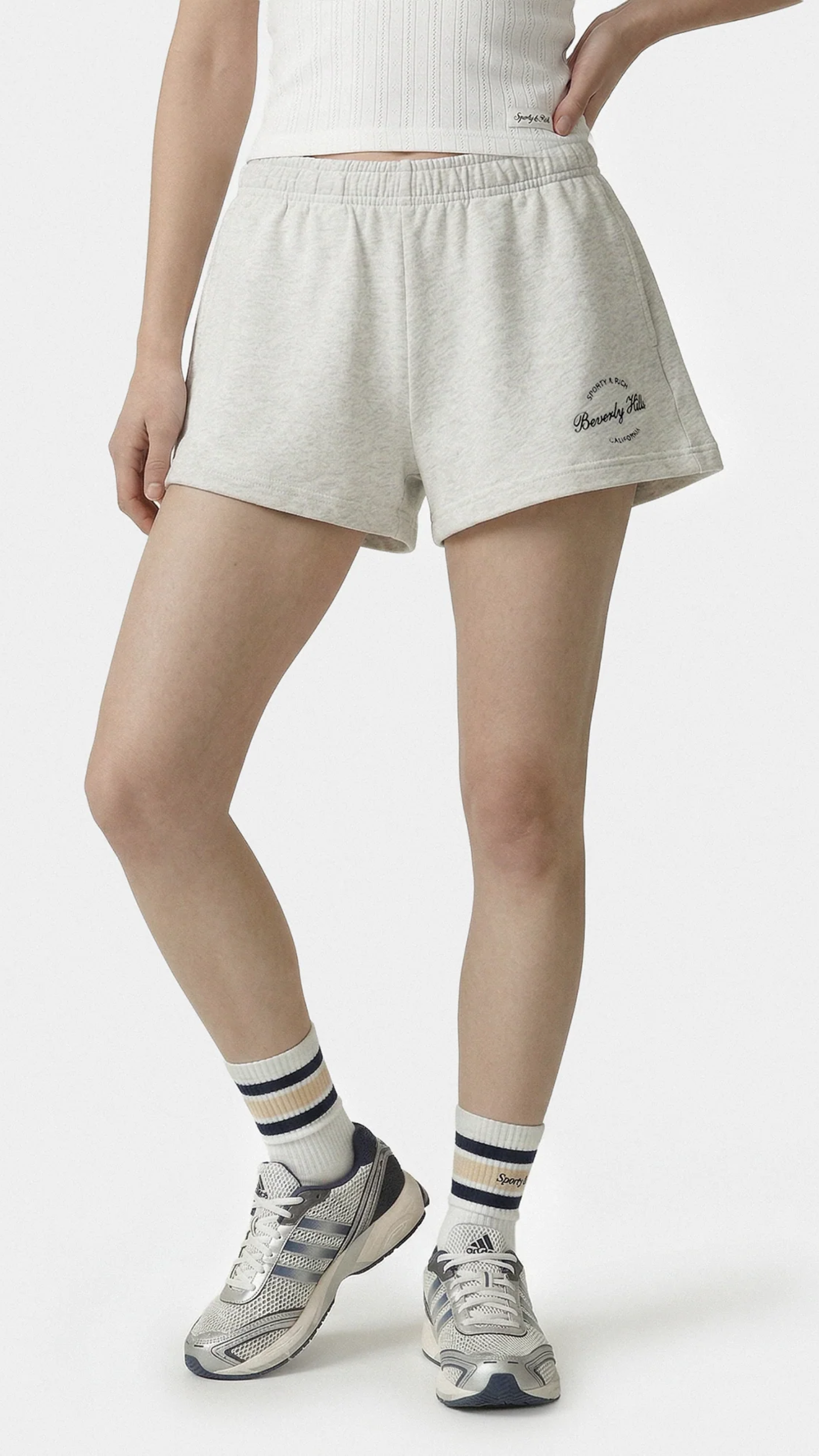 Sporty & Rich Beverly Script Disco Short in Heather Gray