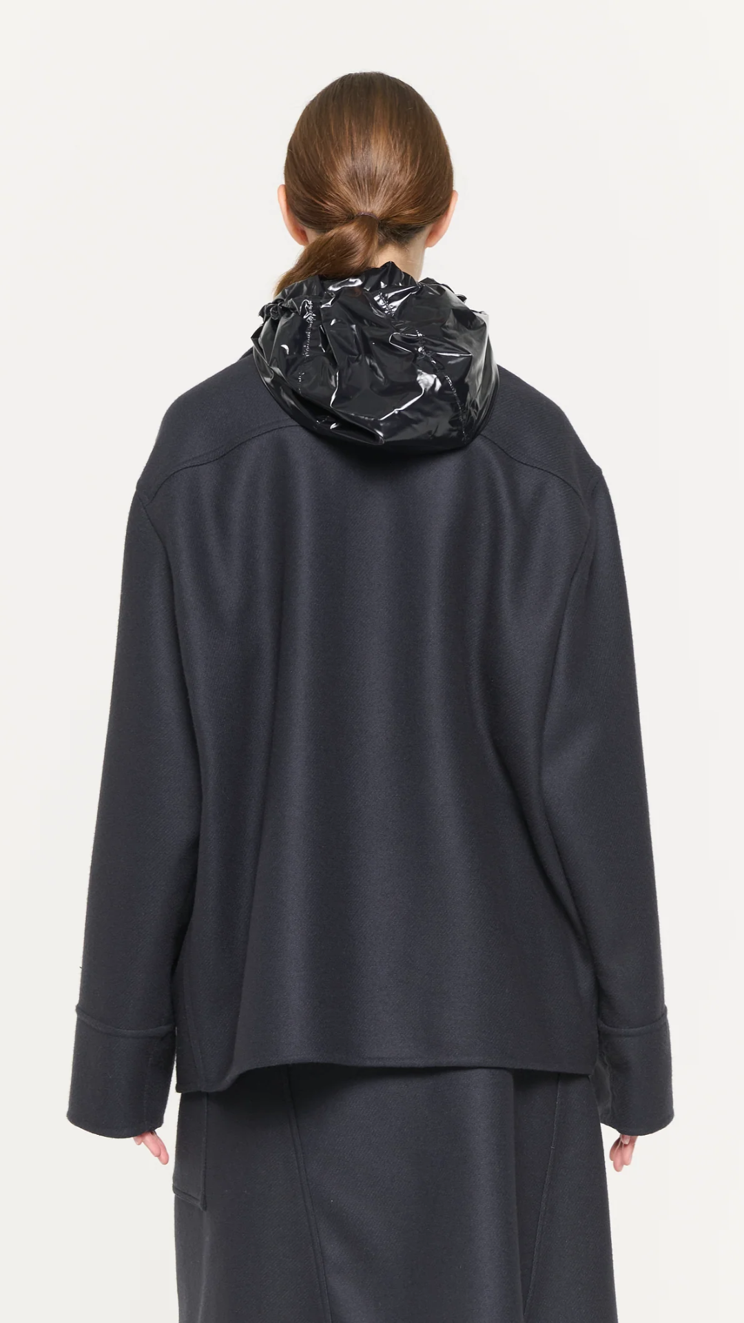 Plan C Wool Hooded Jacket in Blue Black