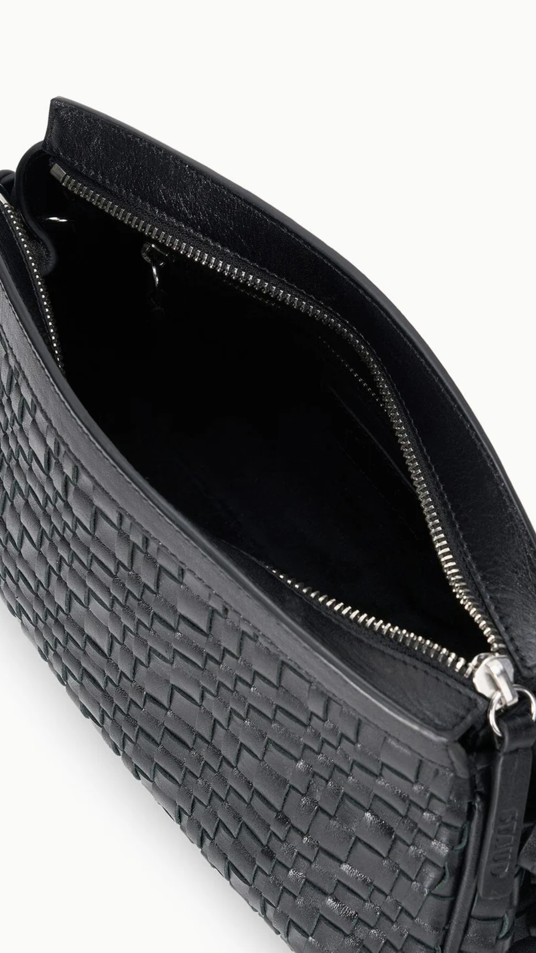 STAUD Maude Convertible Clutch in Black Woven
