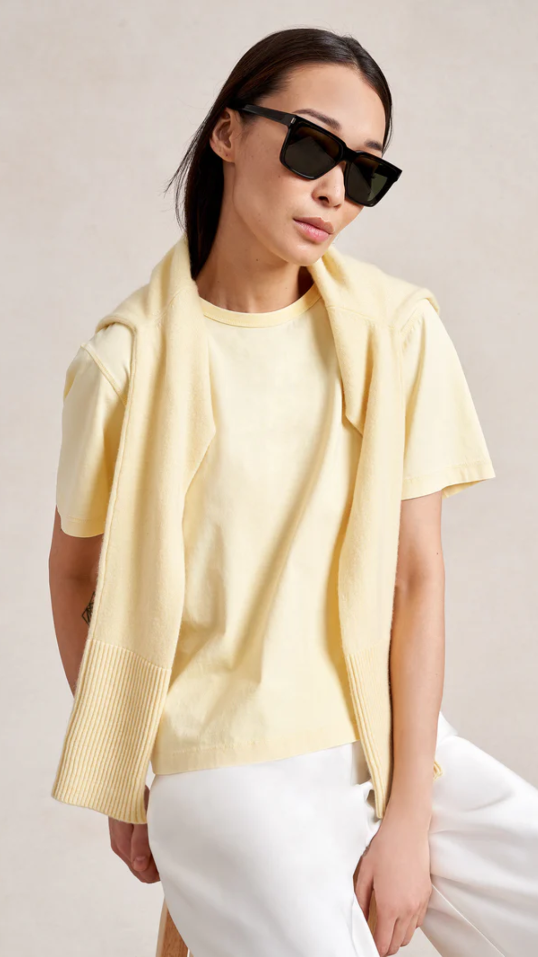La Ligne Short Sleeve Boyfriend Tee in Butter