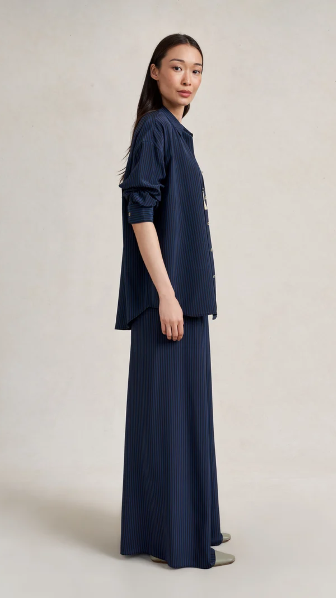 La Ligne Shelby Shirt in Navy Stripe