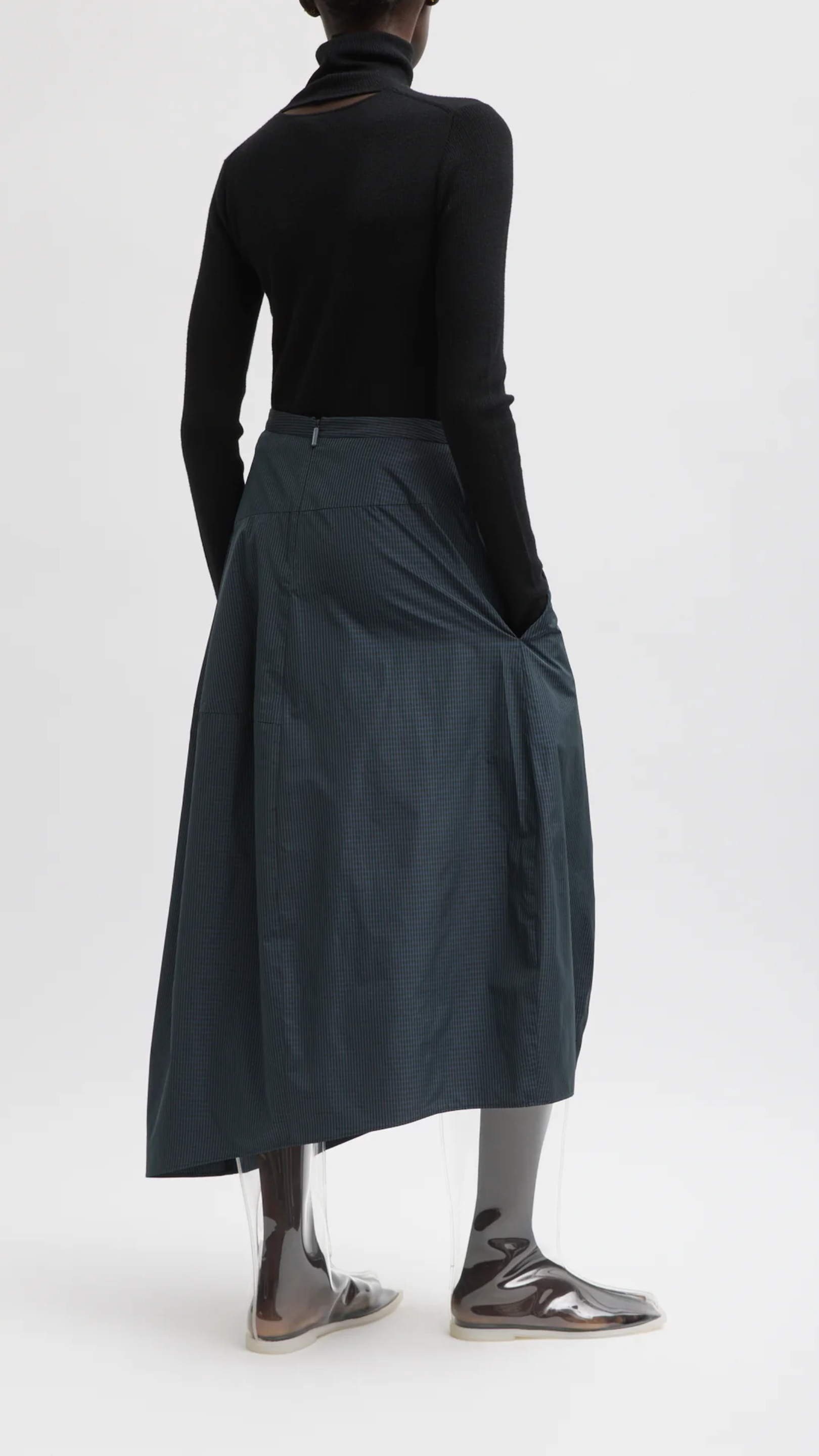 Tibi Menswear Nylon Asymmetrical Balloon Skirt in Navy Multi