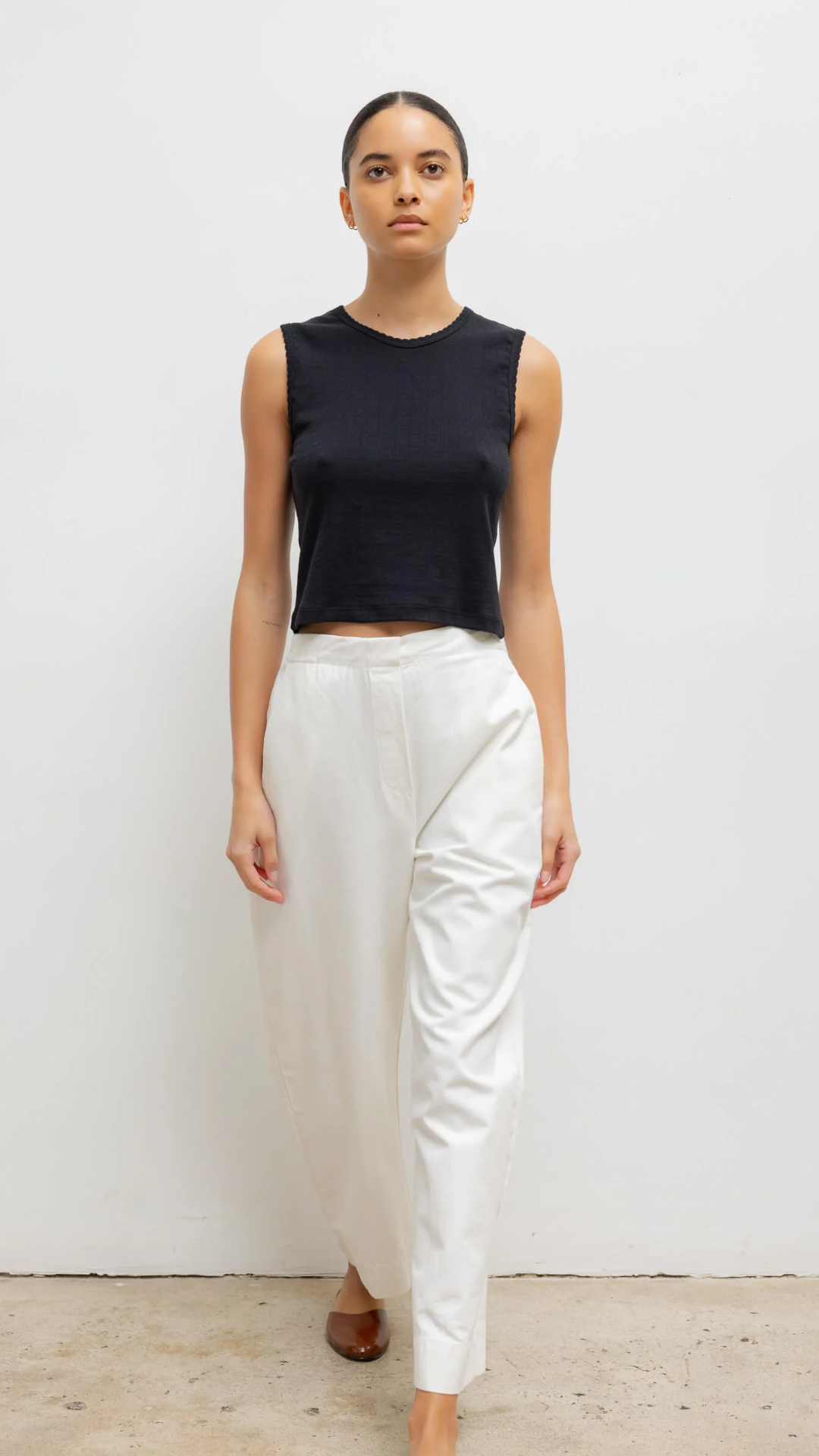 LESET Pointelle Sleeveless Crew in Black