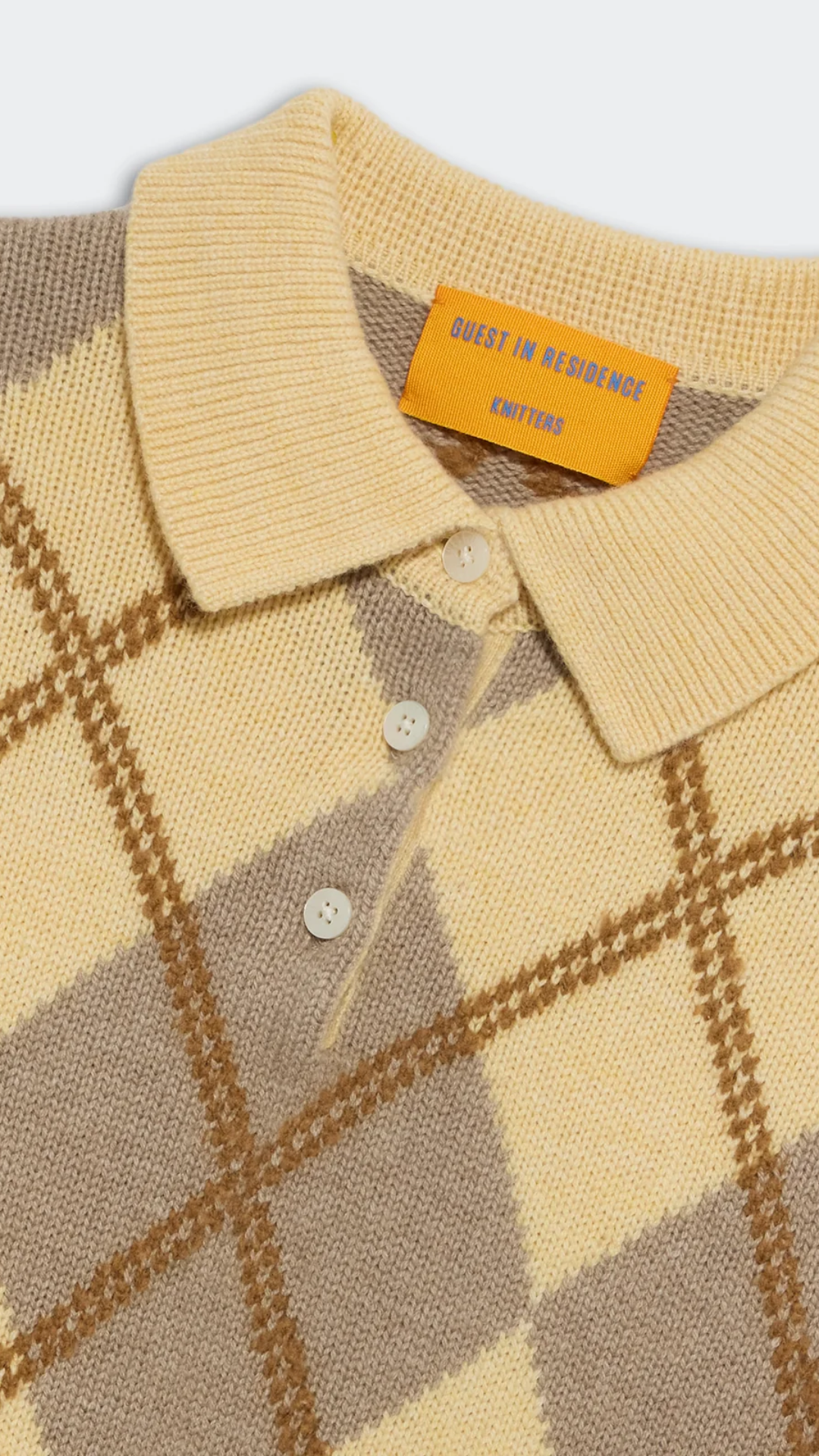 Guest in Residence Collegiate Argyle Polo Sweater in Butter Combo