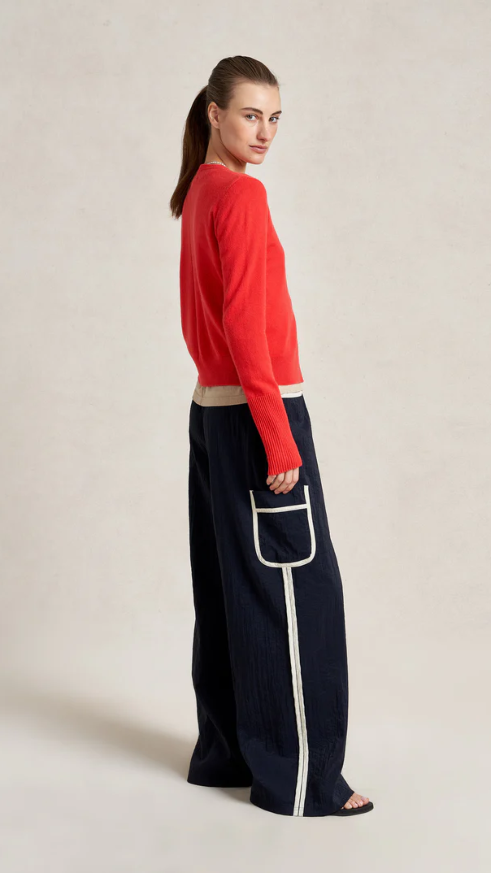 La Ligne Solid Lean Lines Cardigan in Coral