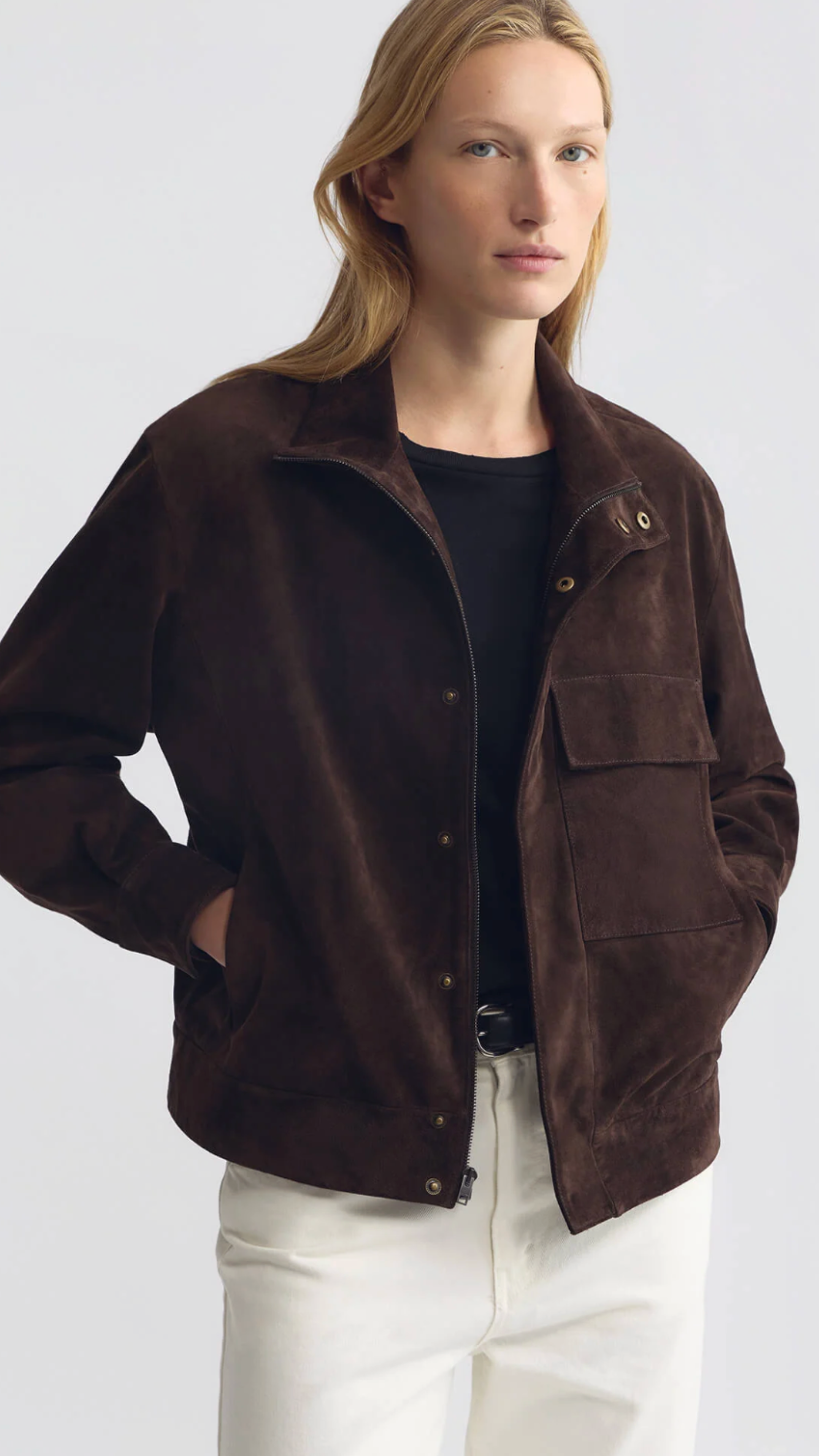 Nili Lotan Cirque Suede Jacket in Chocolate Brown