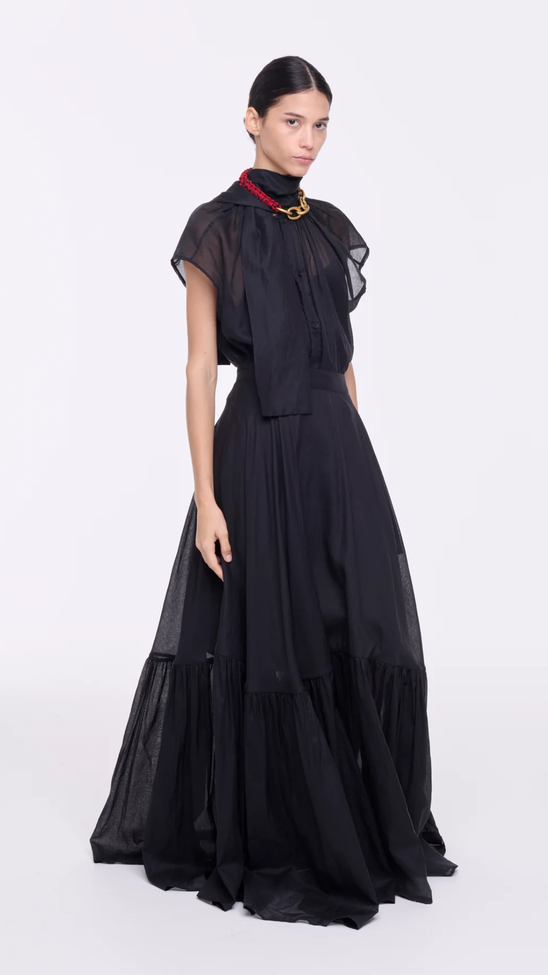 Plan C Long Organza Skirt in Black