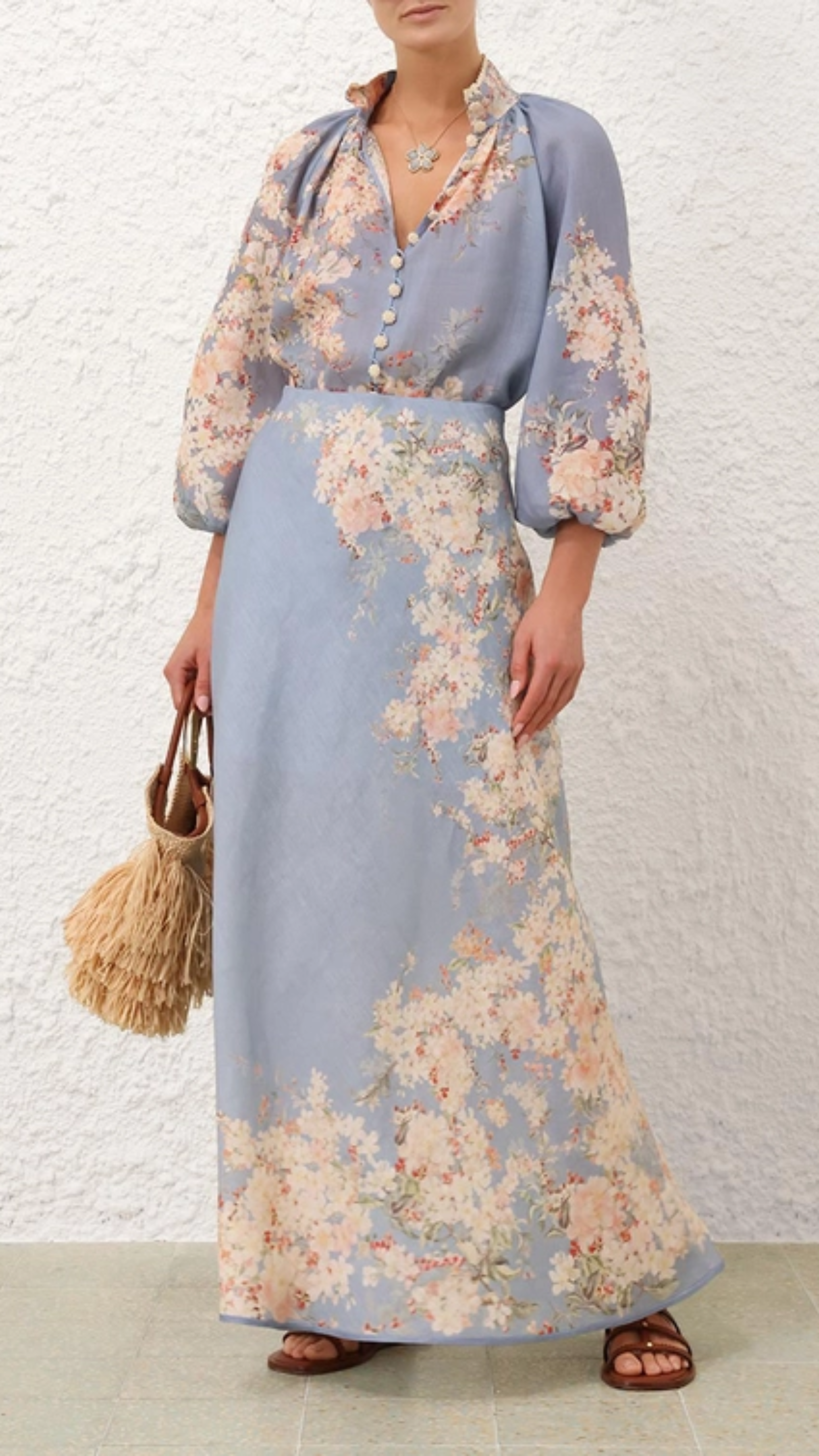 Zimmermann Cascadian Bias Skirt in Teal Blue Botanical Floral