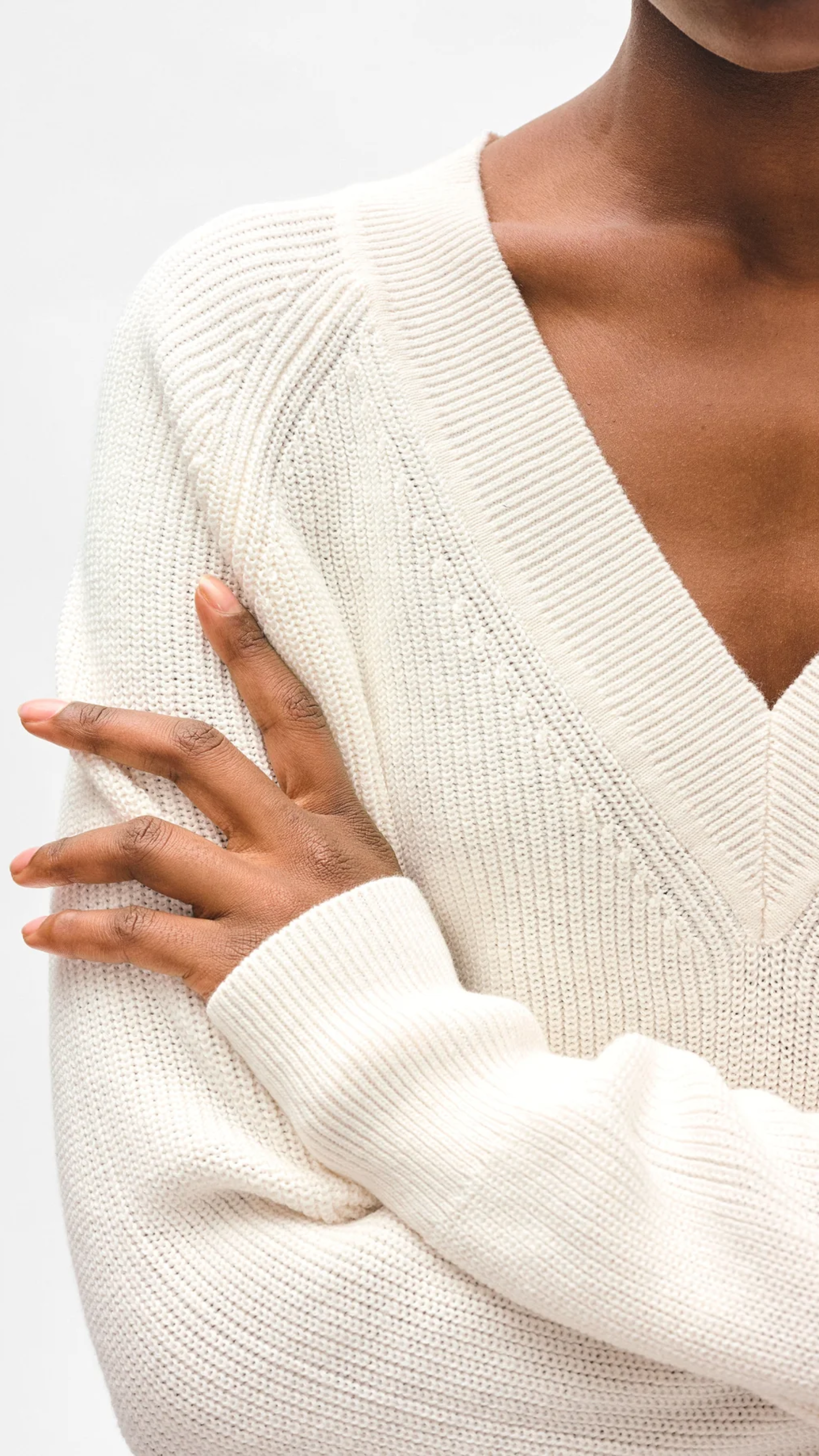 White + Warren Fine Cotton Ribbed V Neck in White