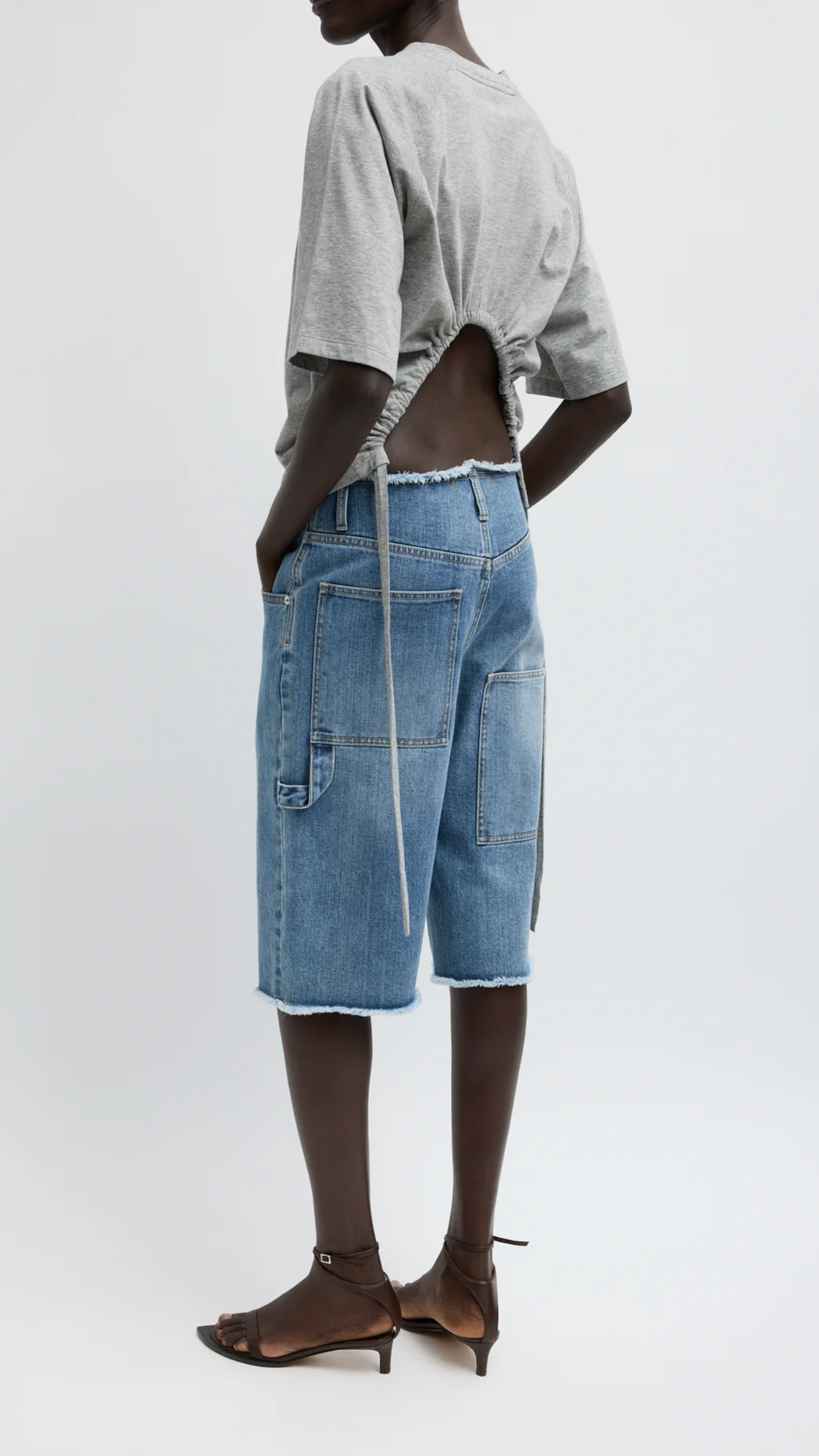 Tibi Classic Wash Denim Newman Short in Classic Blue