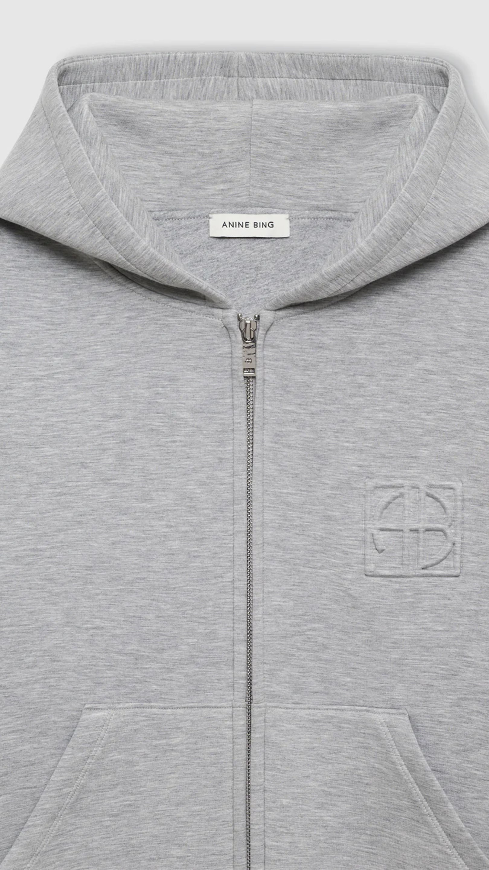 Anine Bing Bond Zip Up Hoodie Framed Monogram in Grey
