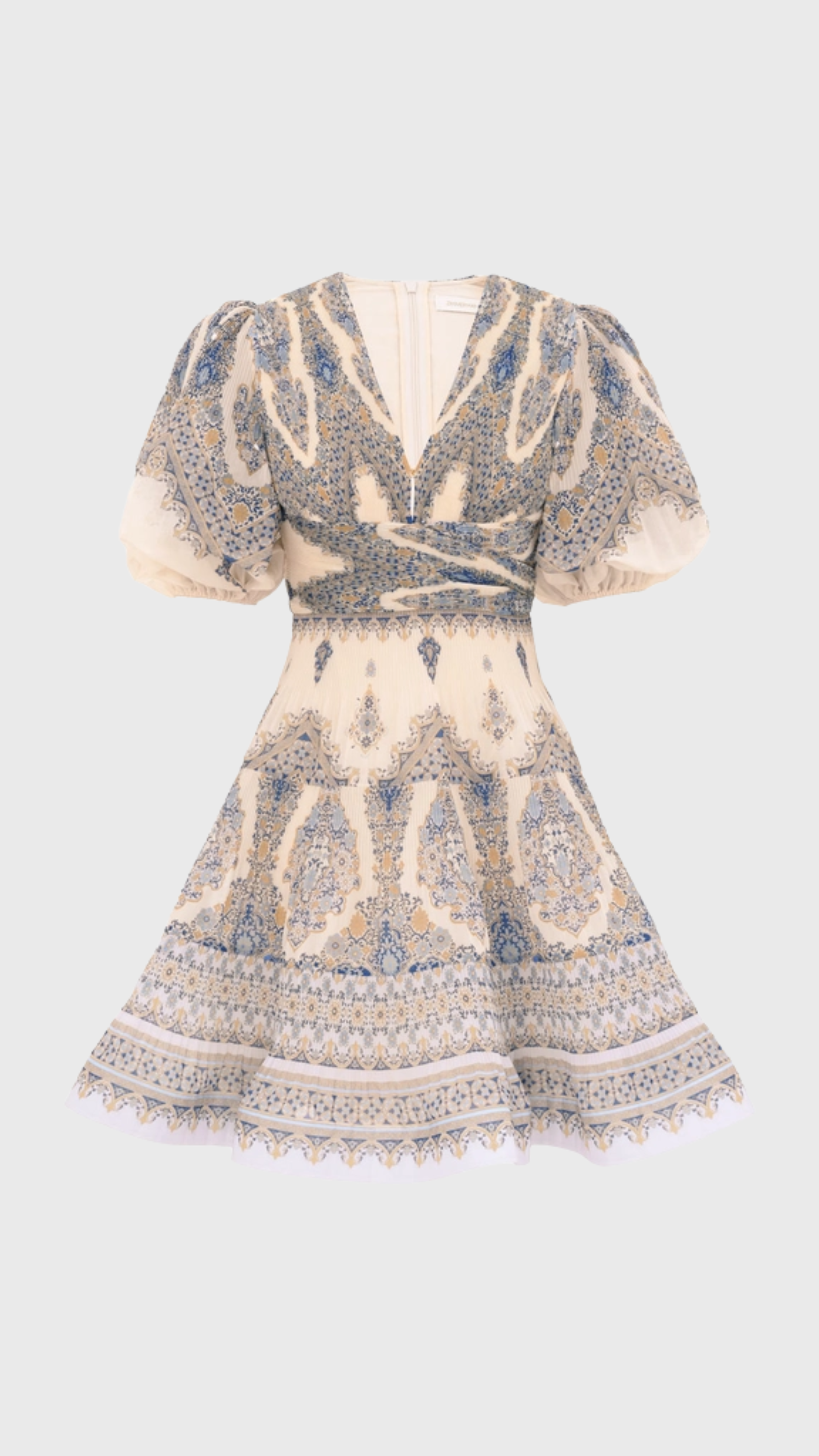 Zimmermann Illuminate Pleated Mini Dress in Blue Paisley