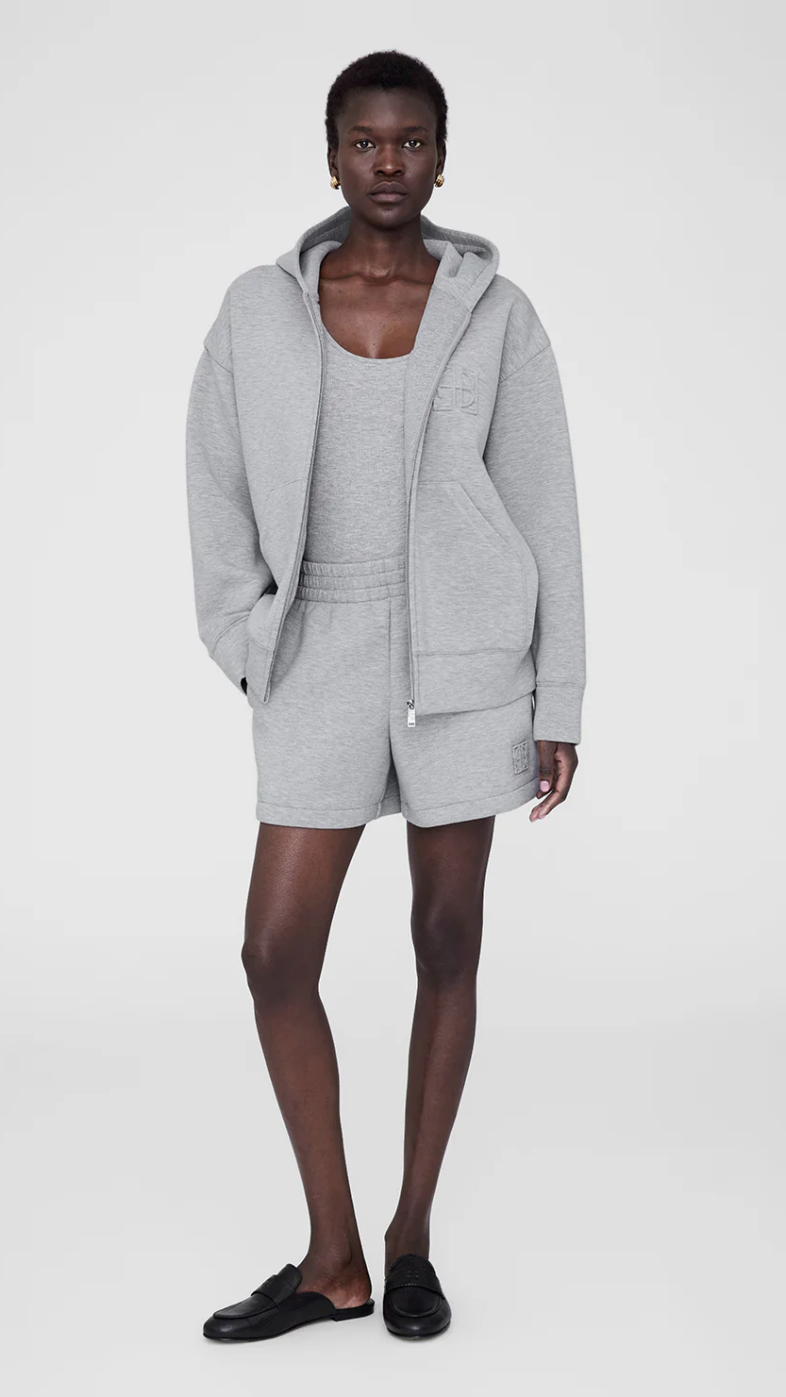 Anine Bing Kam Framed Monogram Short in Grey