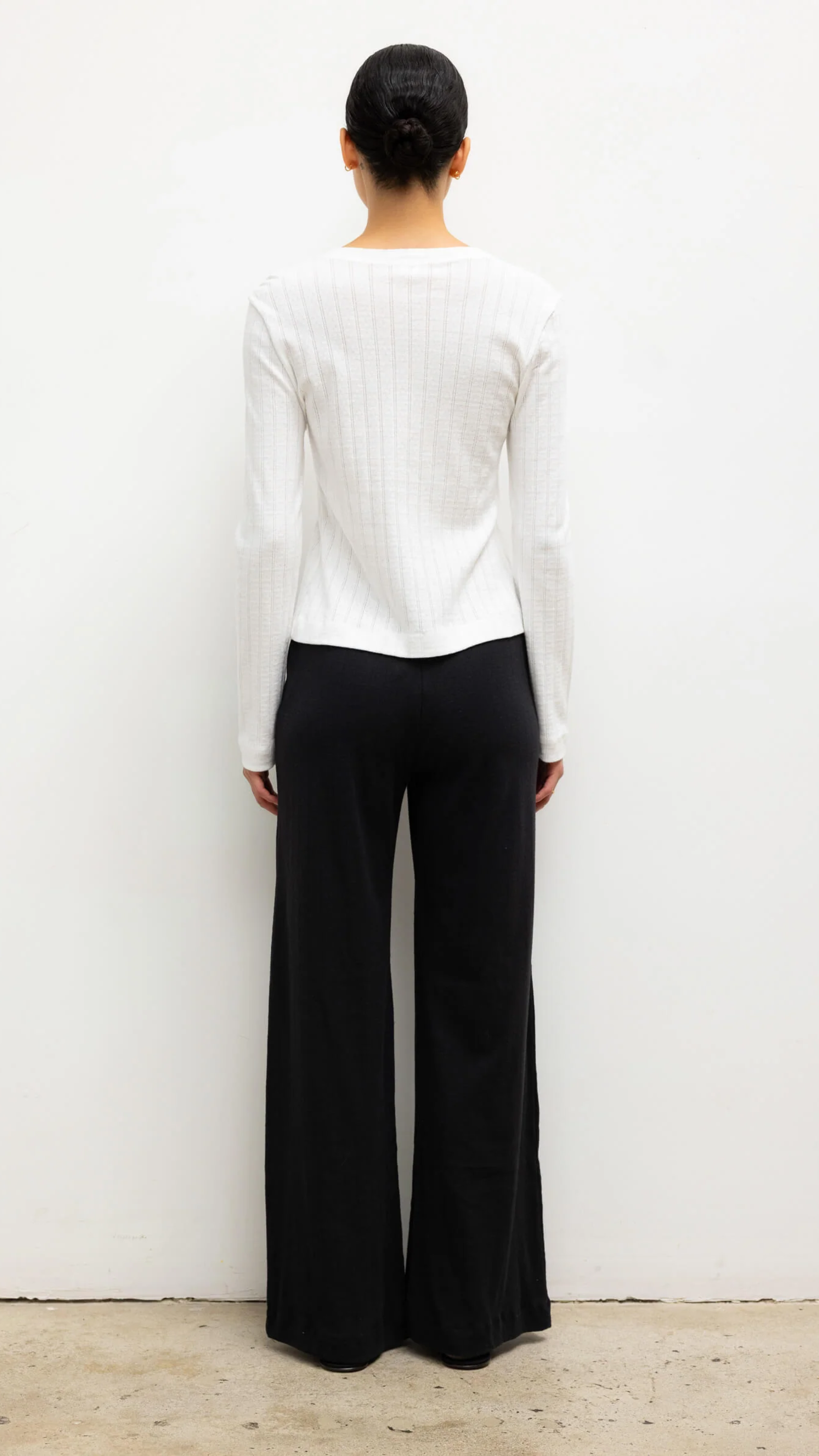 LESET Pointelle Classic Crew Cardigan in White